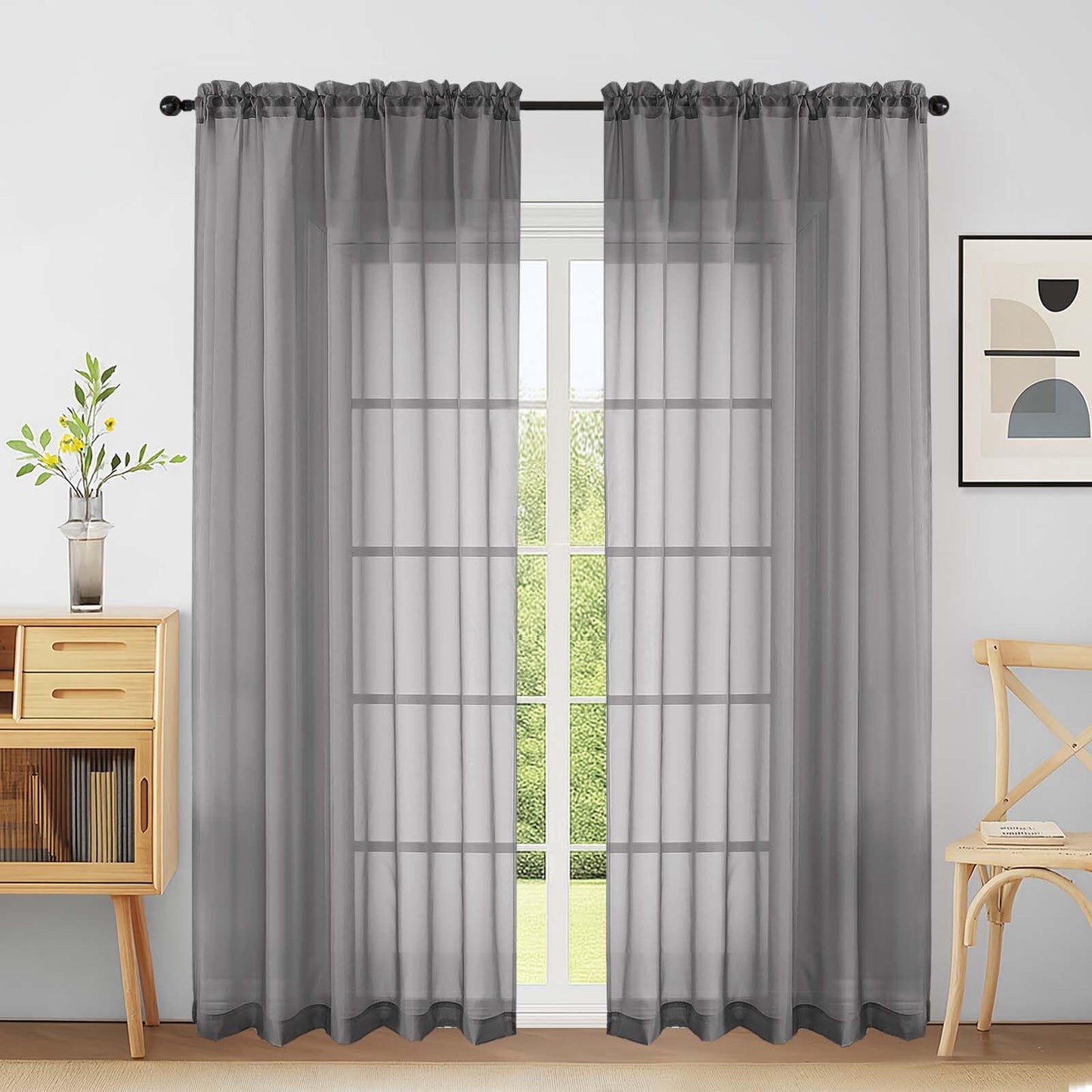 Purple Window Sheer Curtains 54 inch Length, Soft Airy Light Filtering Sheer Curtain 2 Panels Set, Dual Rod Pocket Gauze Purple Drapes for Living Room Bedroom, 2x42Wx54L Inches