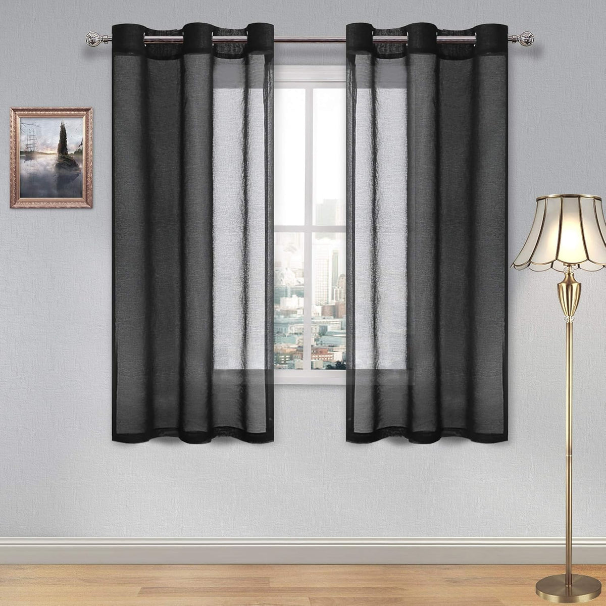 DWCN White Sheer Curtains Linen Look Semi Transparent Voile Grommet White Curtains for Living Dining Room Drapes 52 x 84 Inch Long, Set of 2 Panels