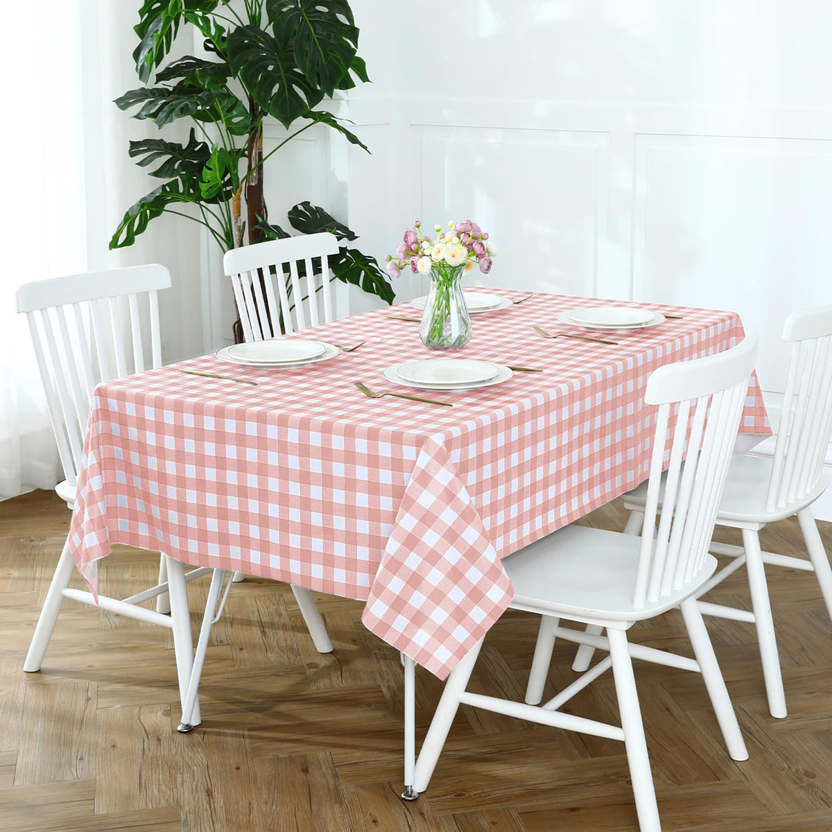 Romanstile Rectangle Vinyl Tablecloth, 100% Waterproof Buffalo Gingham Plastic Table Cloth, Heavy Duty Wipeable Checkered Table Covers for Outdoor, Camping, Picnic, Patio - 54 x 78, Light Blue