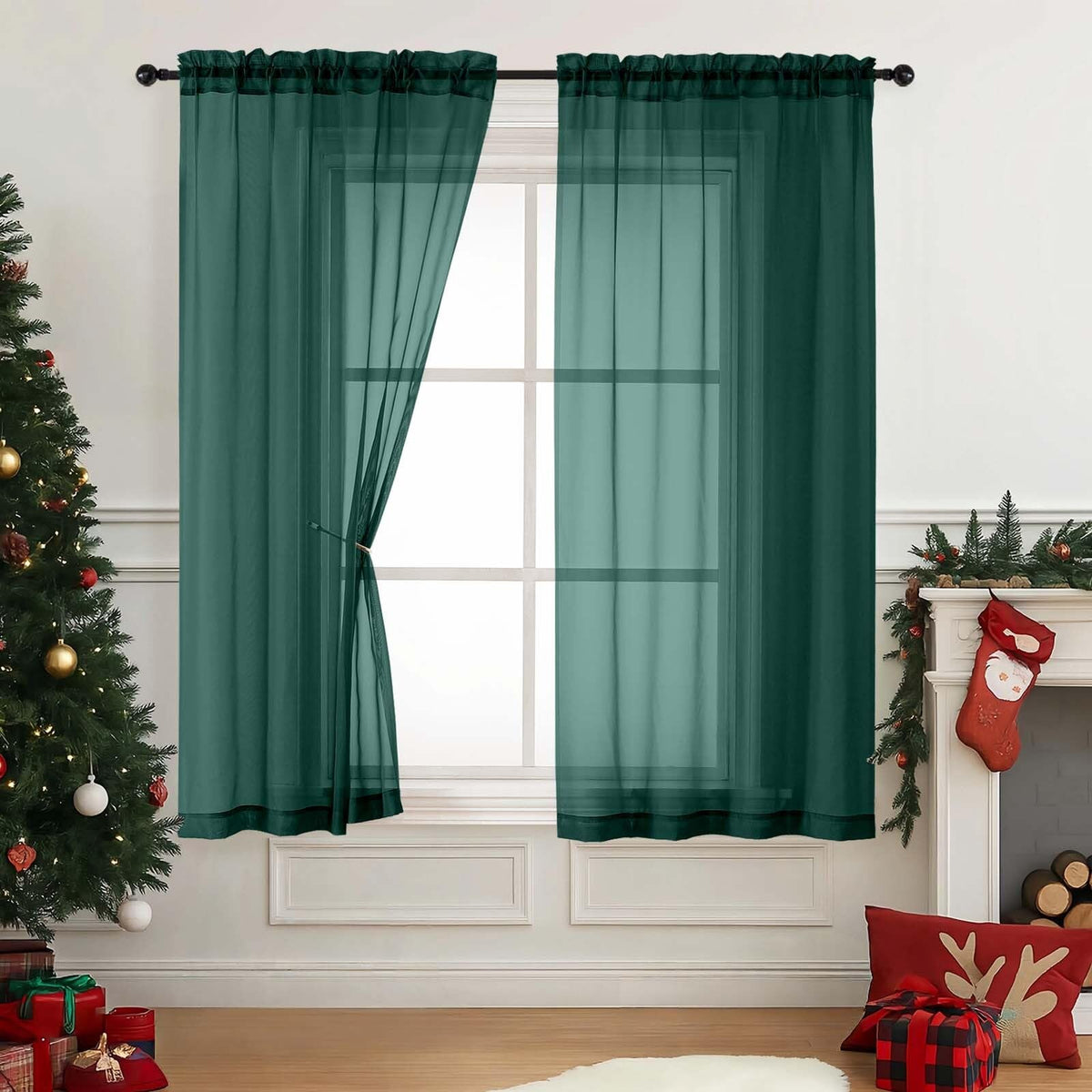 Purple Window Sheer Curtains 54 inch Length, Soft Airy Light Filtering Sheer Curtain 2 Panels Set, Dual Rod Pocket Gauze Purple Drapes for Living Room Bedroom, 2x42Wx54L Inches