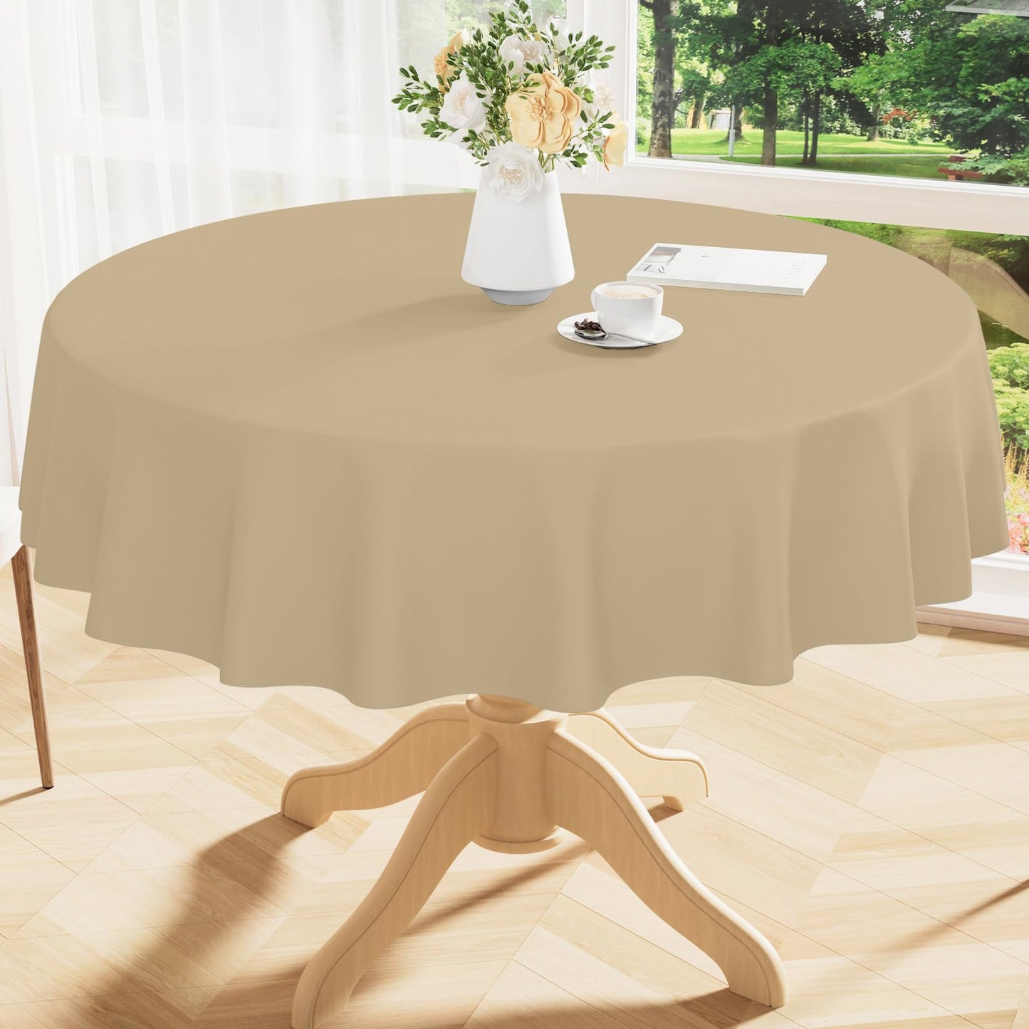 Smiry Rectangle Table Cloth 60x84 Inch, Waterproof Wipeable Vinyl Tablecloths Protector, Oil Spill Proof Plastic Table Cover for Dining, Picnic, Camping, Outdoor, Beige