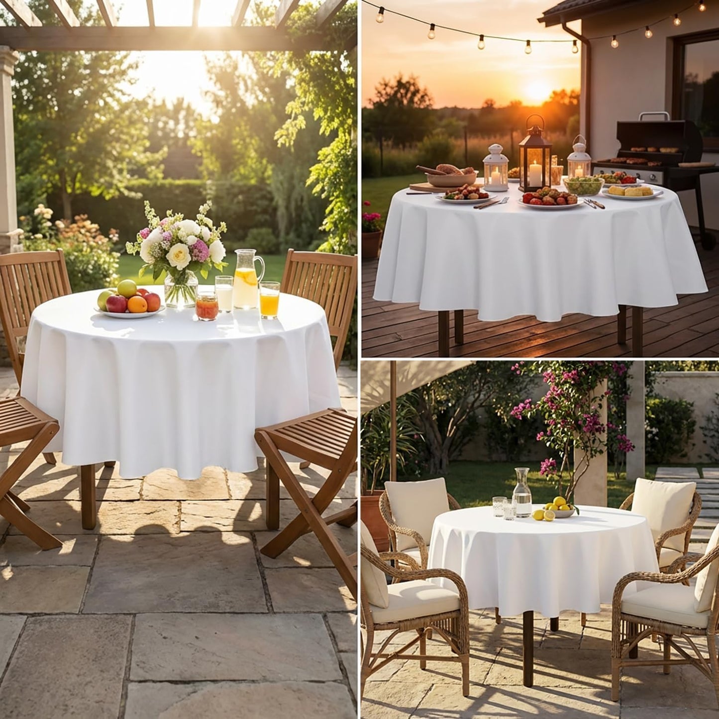 sancua White Round Tablecloth 60 Inch Diameter for 20-48 Inch Tables | Water Resistant Spill Proof, Washable Polyester Cloth Decorative Fabric Cover, For Dining, Buffet Parties and Camping