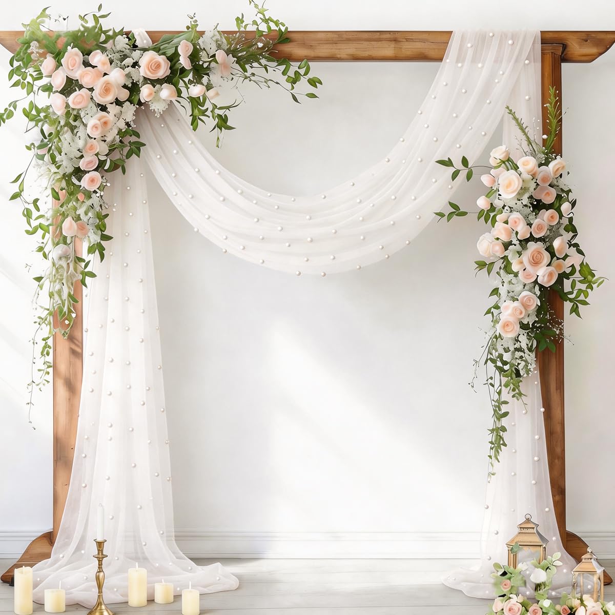 Pearl Table Runner Gauze Sheer 19FT Wedding Draping Fabric Decor | Sage Green Summer Tulle Chiffon Arch Outdoor Drapes Long Curtain for Birthday Party Baby Shower Bridal Engagement Decor