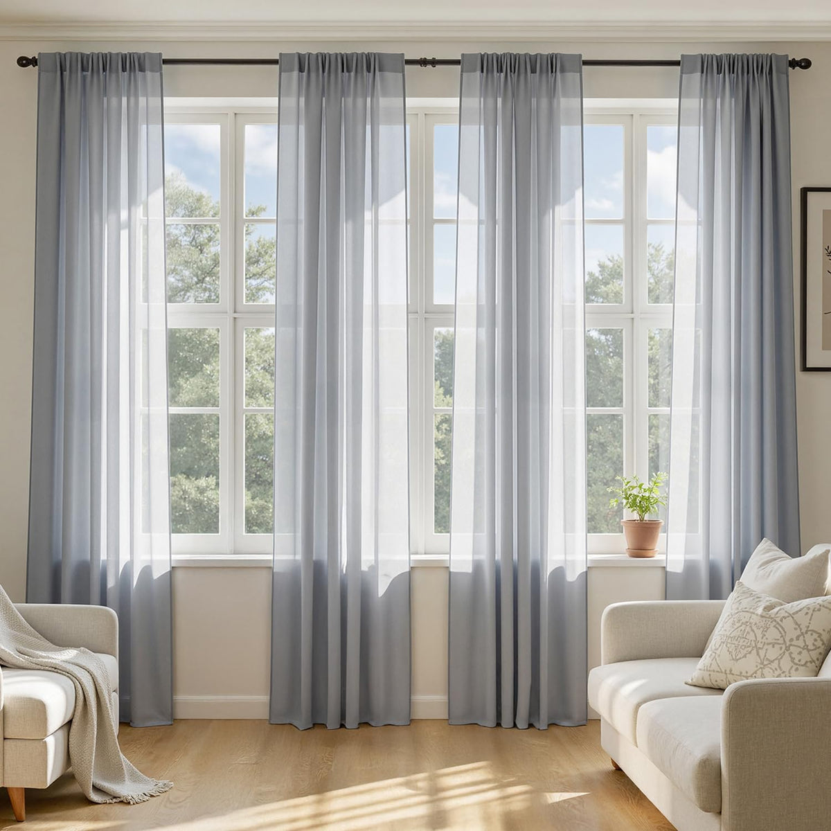 MIULEE Black Sheer Curtains 84 Inches Long 4 Panels 42 x 84 Inches | Light Filtering, Rod Pocket, Voile Drapes, Living Room, Bedroom, Window Treatments