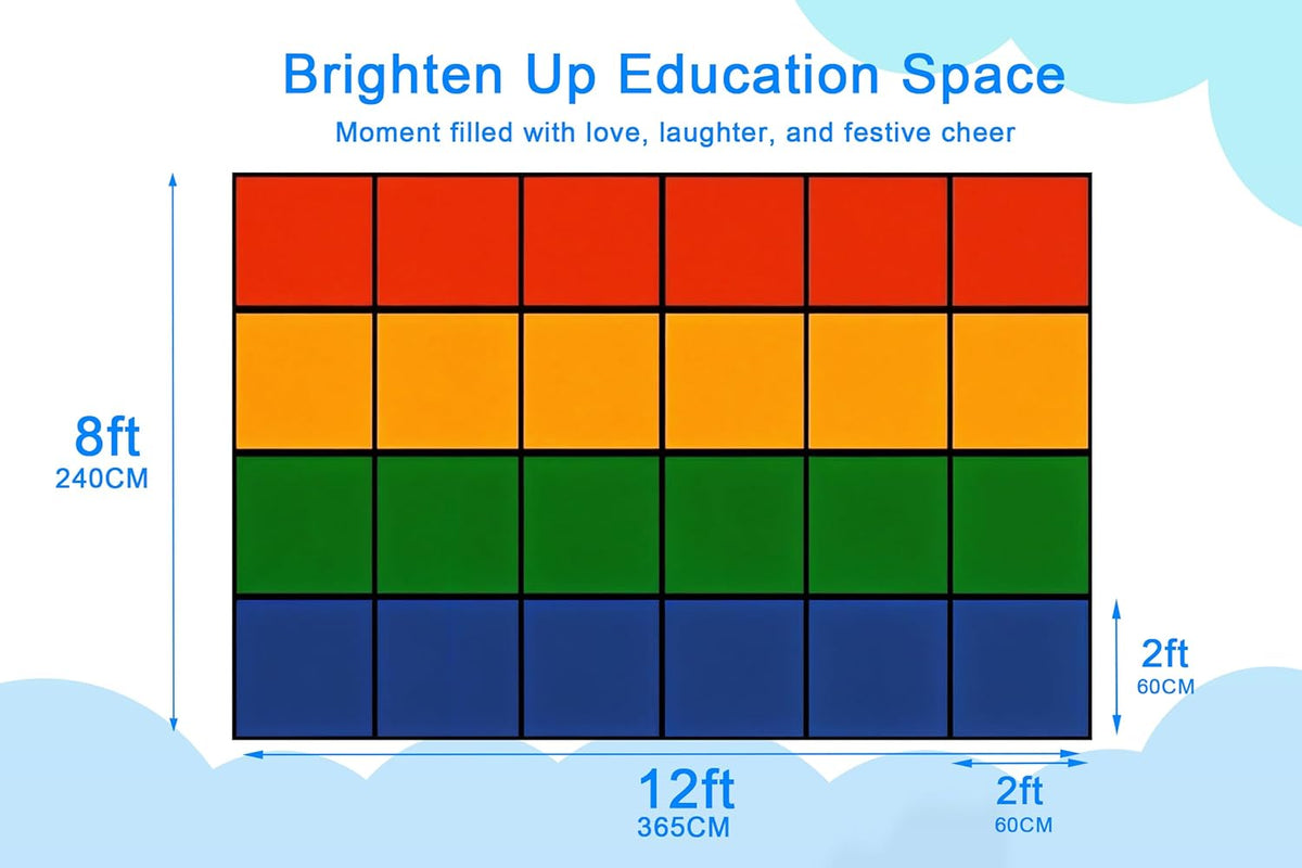 Large Classroom Rug 8x12 for Elementary, Classroom Rugs Carpets | Rainbow. Soft & comfortable Fabric. Flame Retardant Certified. Non-Slip Backing. Wrinkle-Free. Rolled Packaging. 24 Seats.