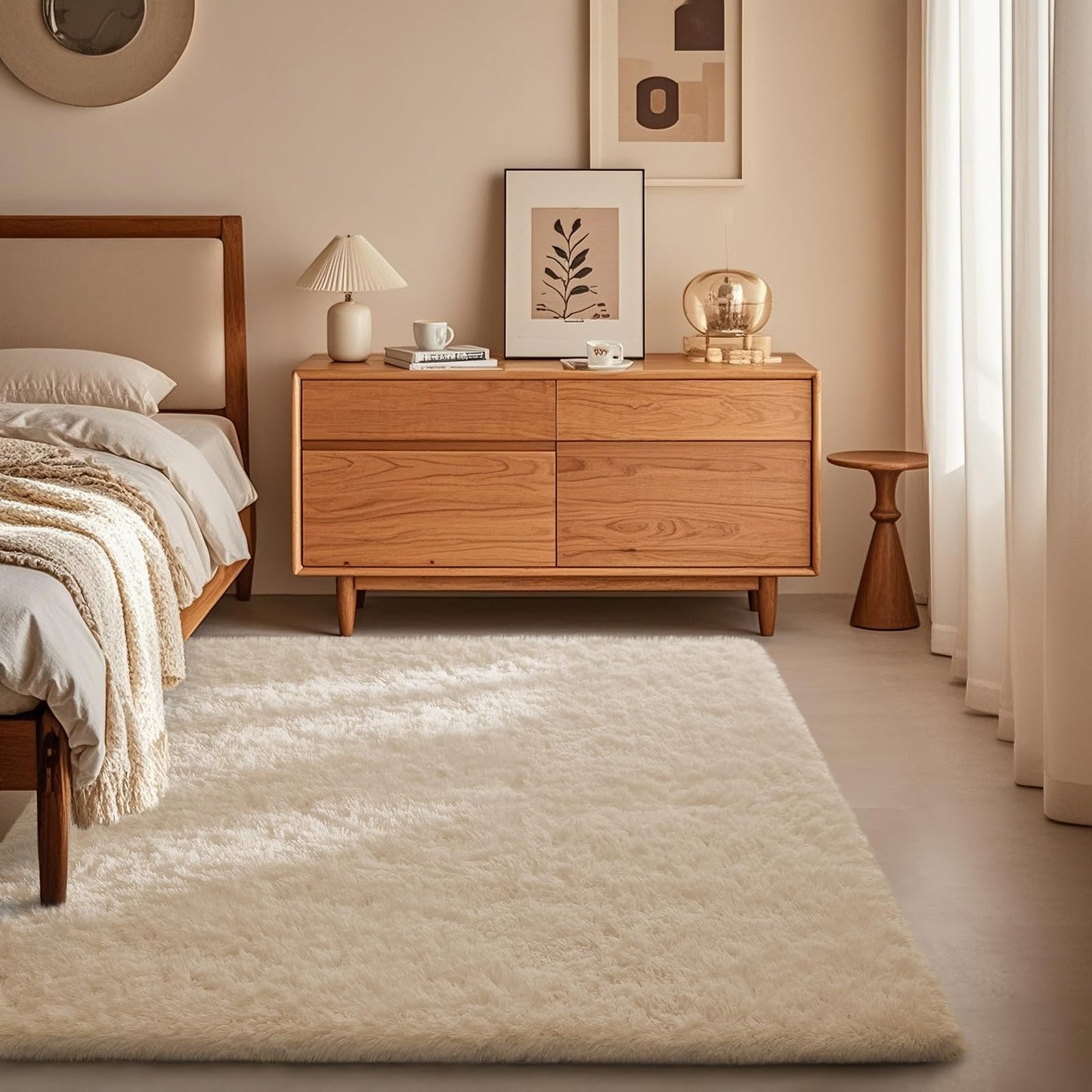 Ophanie 8x10 Area Rugs for Living Room, Washable Non-Slip Fluffy Soft Large Shag Bedroom Carpet, Ivory Big Indoor Nursery Rug, Carpets for Boy and Girls Room Dorm Decor with Over 99 pcs Pile fibers