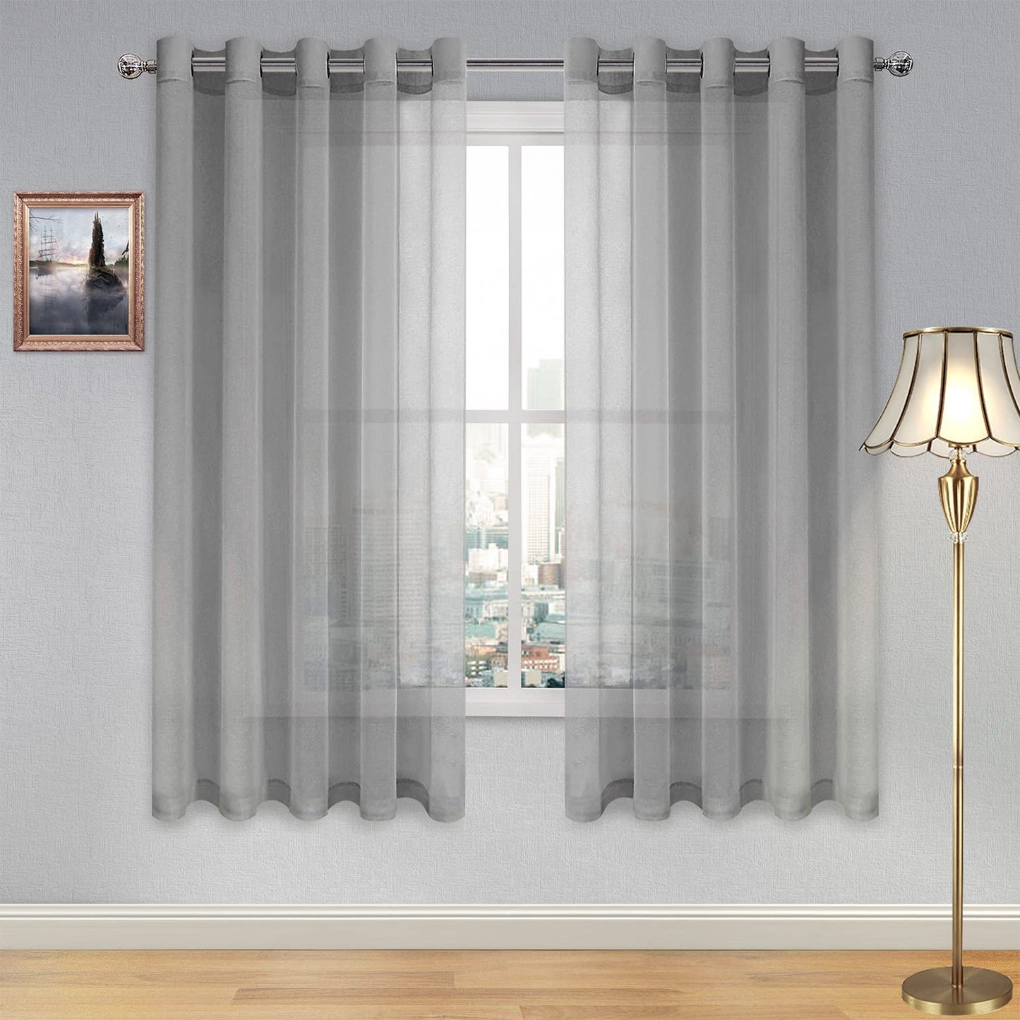 DWCN White Sheer Curtains Linen Look Semi Transparent Voile Grommet White Curtains for Living Dining Room Drapes 52 x 84 Inch Long, Set of 2 Panels