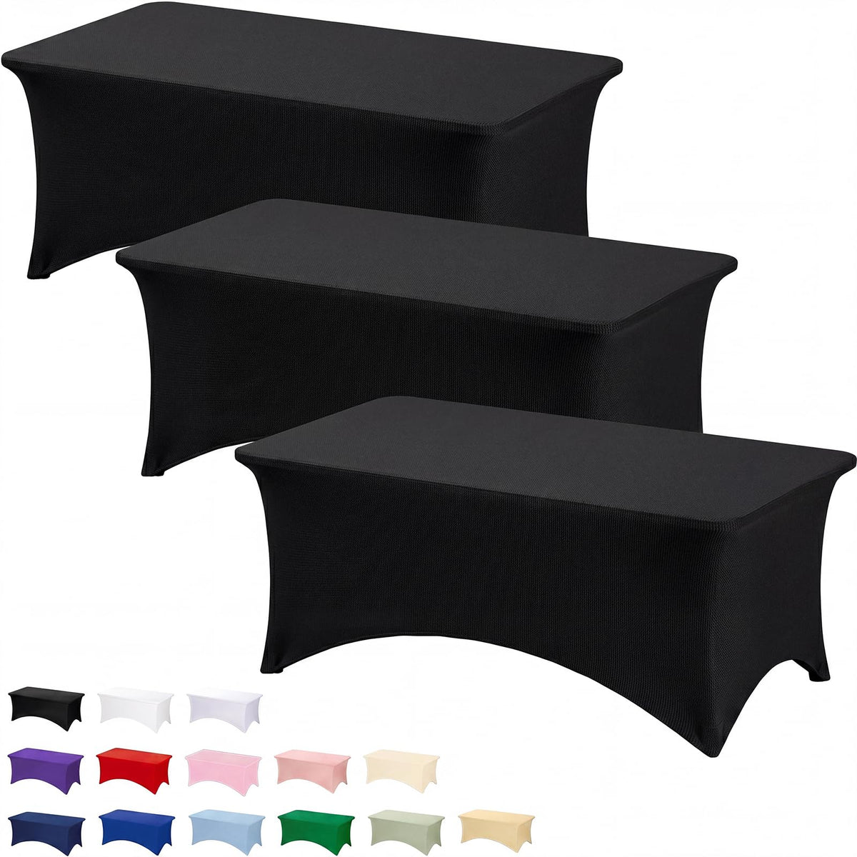 Fixwal 2 Pack 6FT Black Tablecloth Rectangle Spandex Fitted Table Cover | Fit for 6 Foot Rectangle Table, Washable Stretch, Ideal for Party, Wedding, Buffet, Graduation Decoration, Vendor Booth