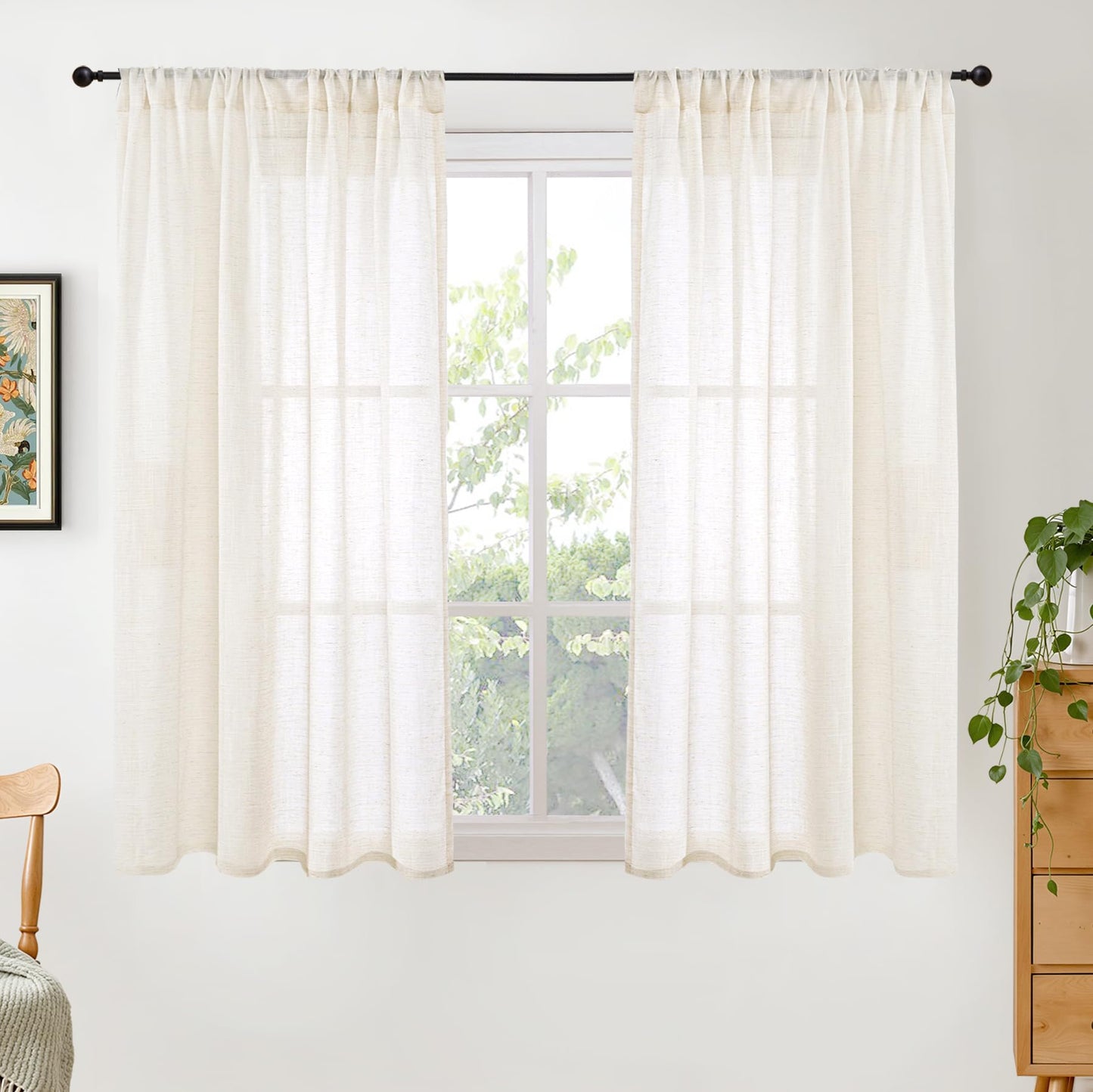 BGment Linen Sheer Curtains 84 Inches Long 2 Panels Set for Living Room | Light Filtering Drapes with Rod Pocket Lightweight Window Treatments for Bedroom, 52 X 84 Inch Length