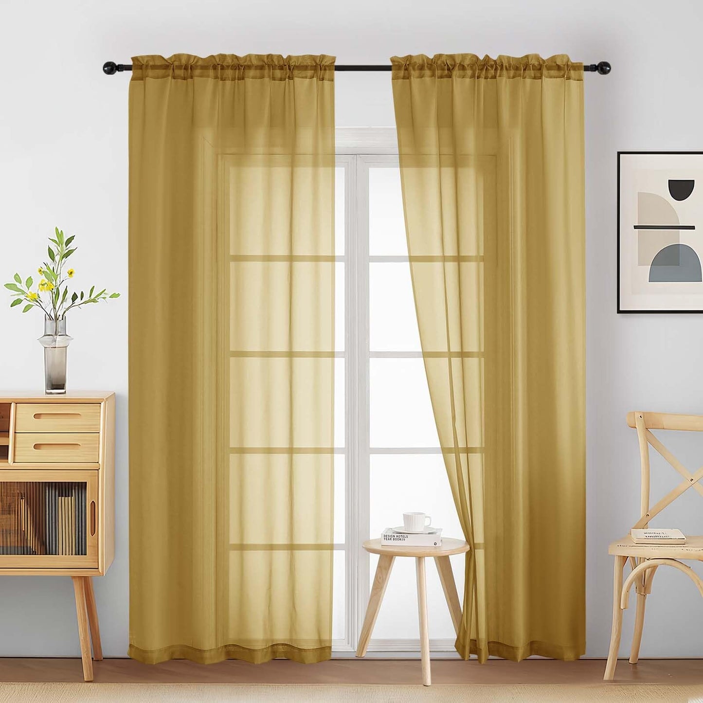 Purple Window Sheer Curtains 54 inch Length, Soft Airy Light Filtering Sheer Curtain 2 Panels Set, Dual Rod Pocket Gauze Purple Drapes for Living Room Bedroom, 2x42Wx54L Inches