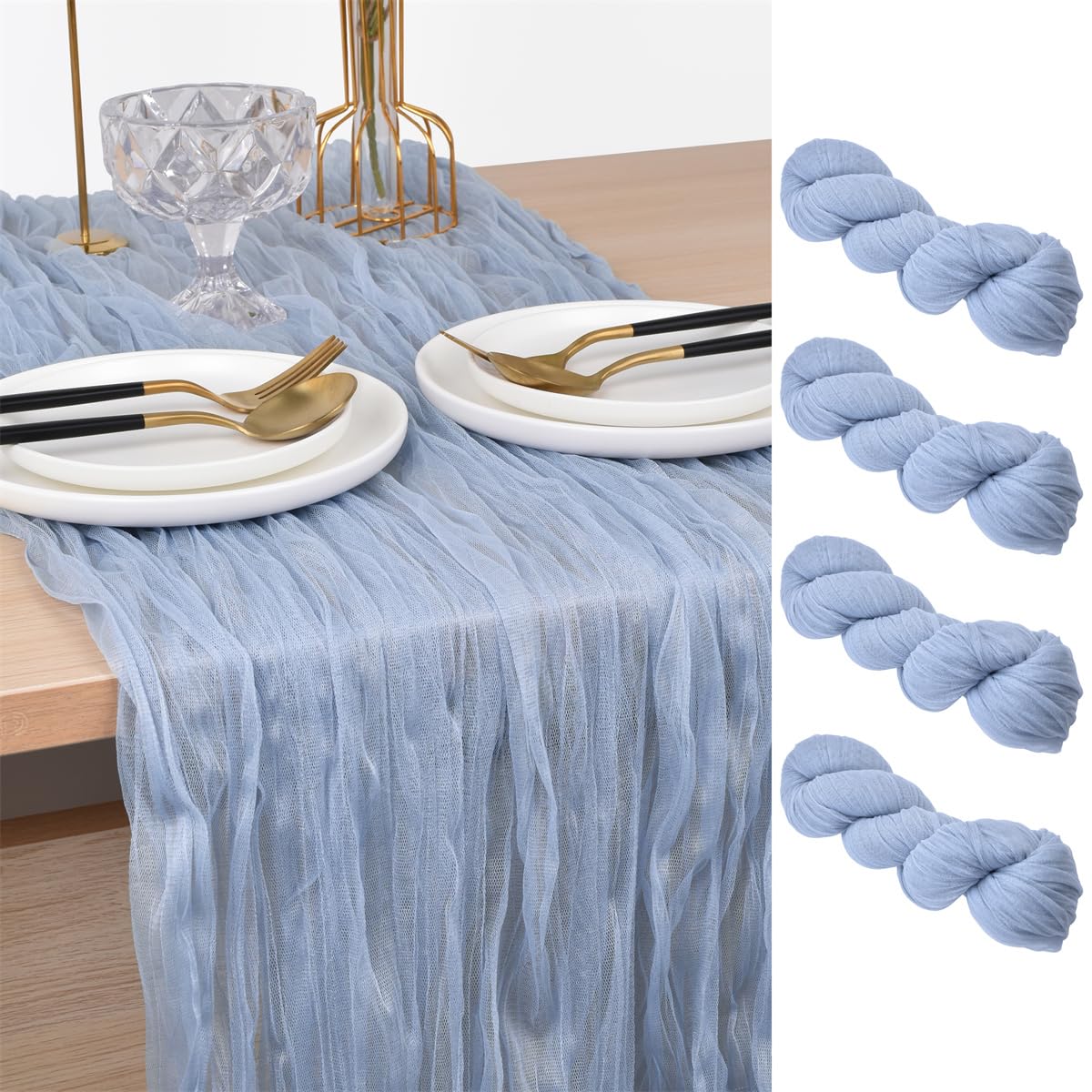 Blue Cheesecloth Table Runner Cheese Cloth Wedding Birthday Party Decor | 10Ft Summer Rustic Boho Gauze Farmhouse Bridal Baby Shower Holiday Dining Tea Party Home Table Decorations