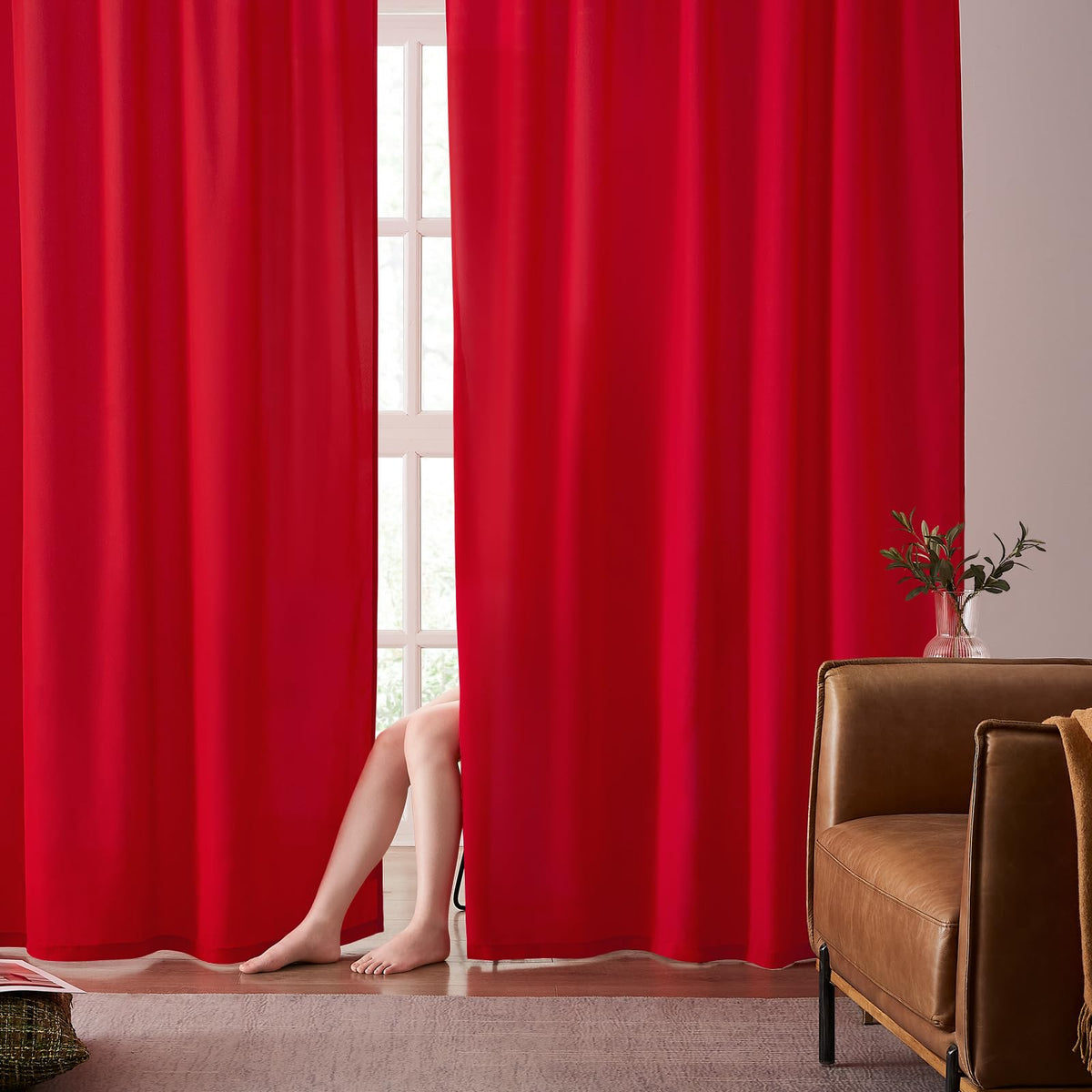 HOMEIDEAS Non-See-Through White Privacy Semi Sheer Curtains 84 Inches Long 2 Panels Set Light Filtering Curtains for Living Room Bedroom Drapes,W52xL84