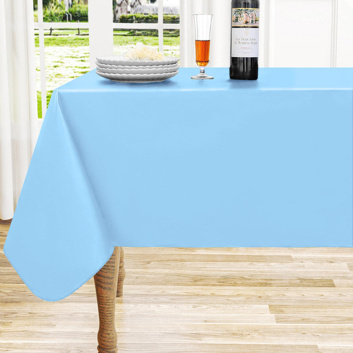 Round Navy Blue Vinyl Waterproof Tablecloth with Flannel Backed | Spillproof Wipe Clean Table Cloth, Plastic Flannel Backing for Dining, Buffet Parties Picnic Camping, 60"