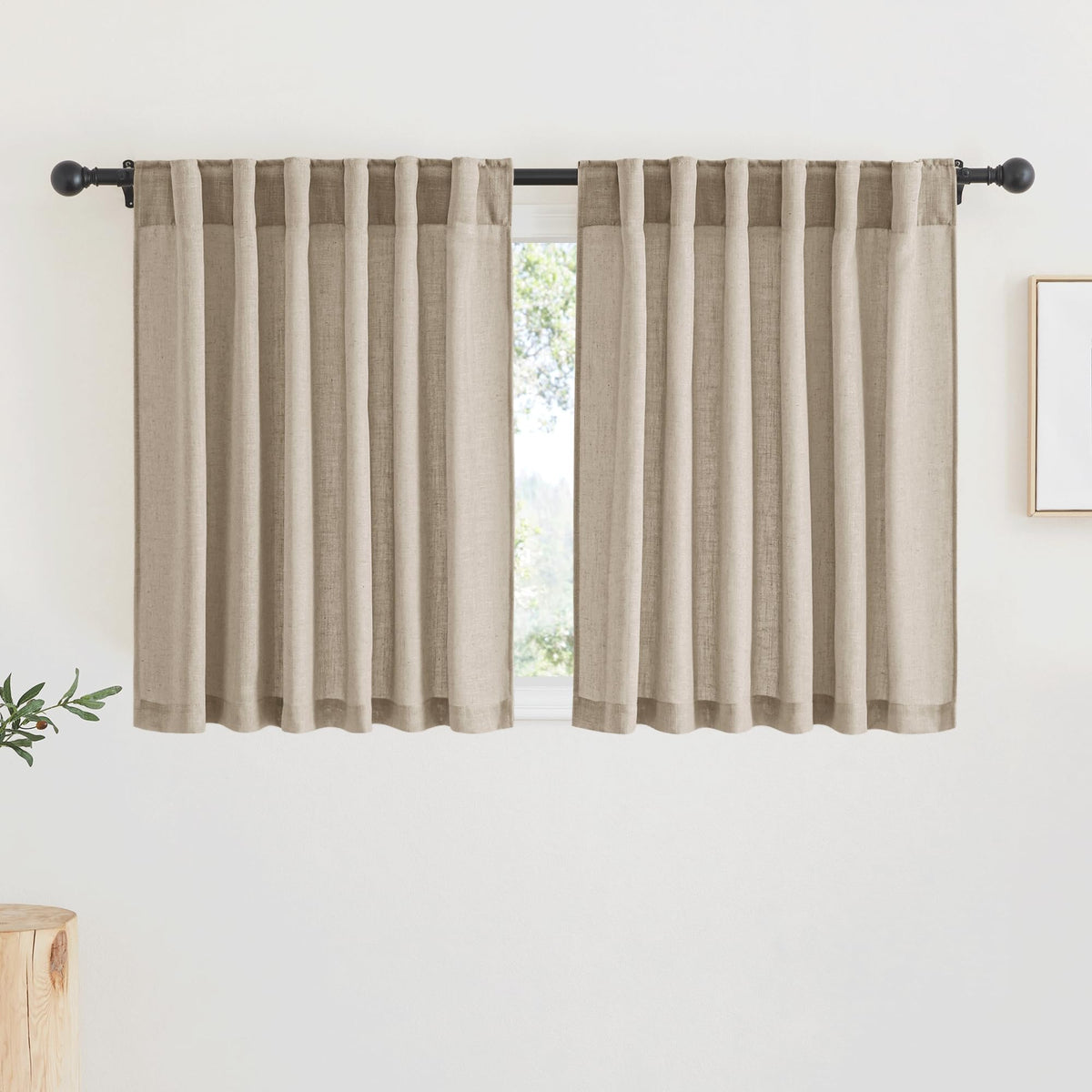 RYB HOME White Sheer Curtains for Living Room Patio Glass Door, W52 x L95 | Linen Texture, Light Filtering Privacy, Airy Translucent, Back Tab, Bedroom Office Balcony, W52 x L95, 2 Panels