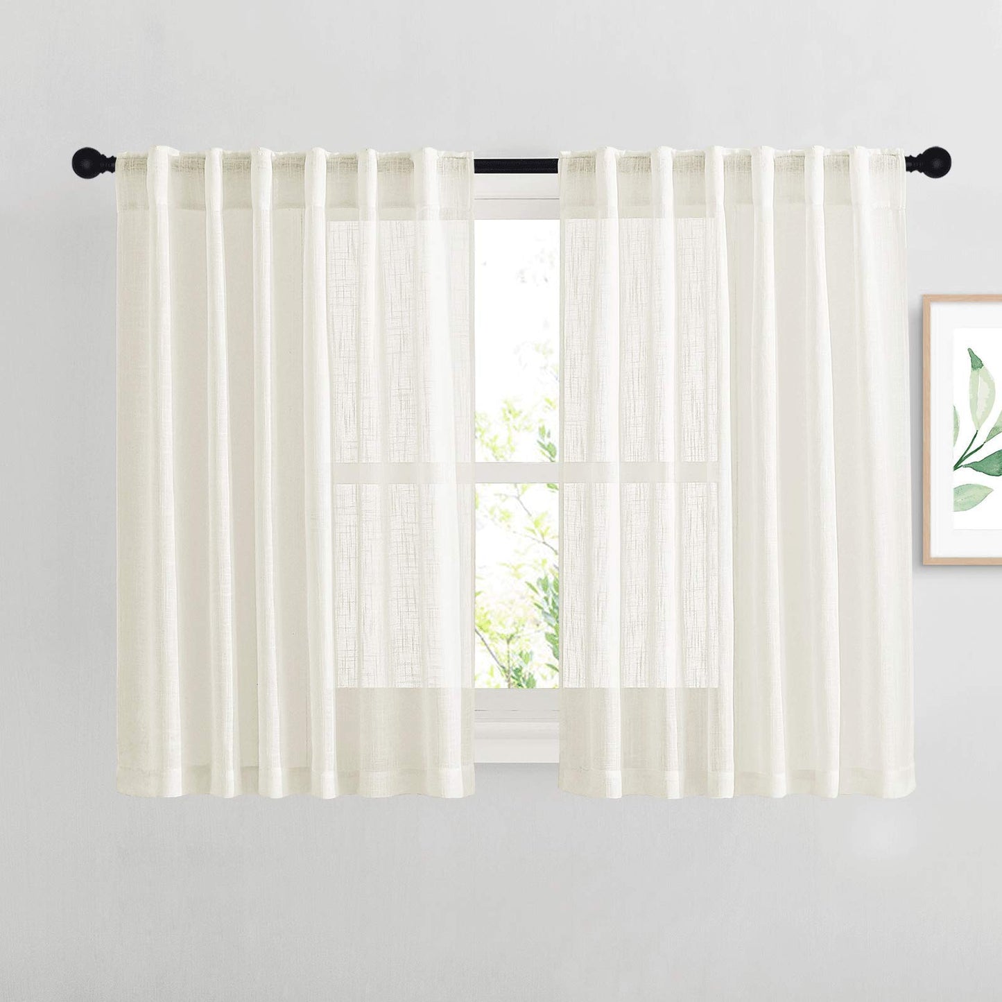 NICETOWN Flax Linen Curtains 84 inch Long, Rod Pocket & Back Tab Semi Sheer Vertical Drapes Privacy Added with Light Filtering for Bedroom/Living Room, Burlap, W52 x L84, 2 Pieces