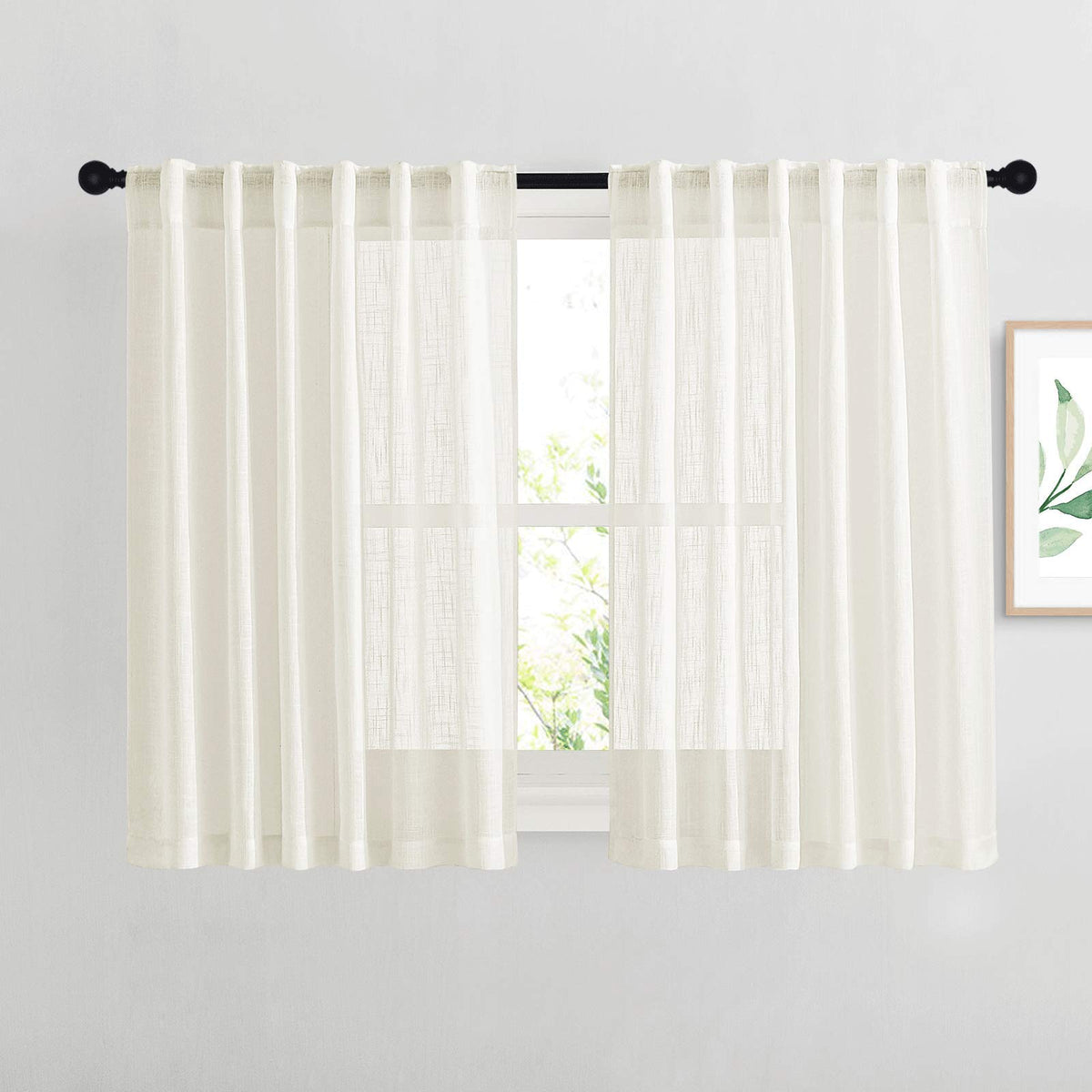 NICETOWN White Linen Sheer Curtains and Drapes 84 inches Long, Rod Pocket & Back Tab semitransparent with Light Through Vertical Window Treatments for Sliding Glass Door & Living Room, 52"W, Set of 2