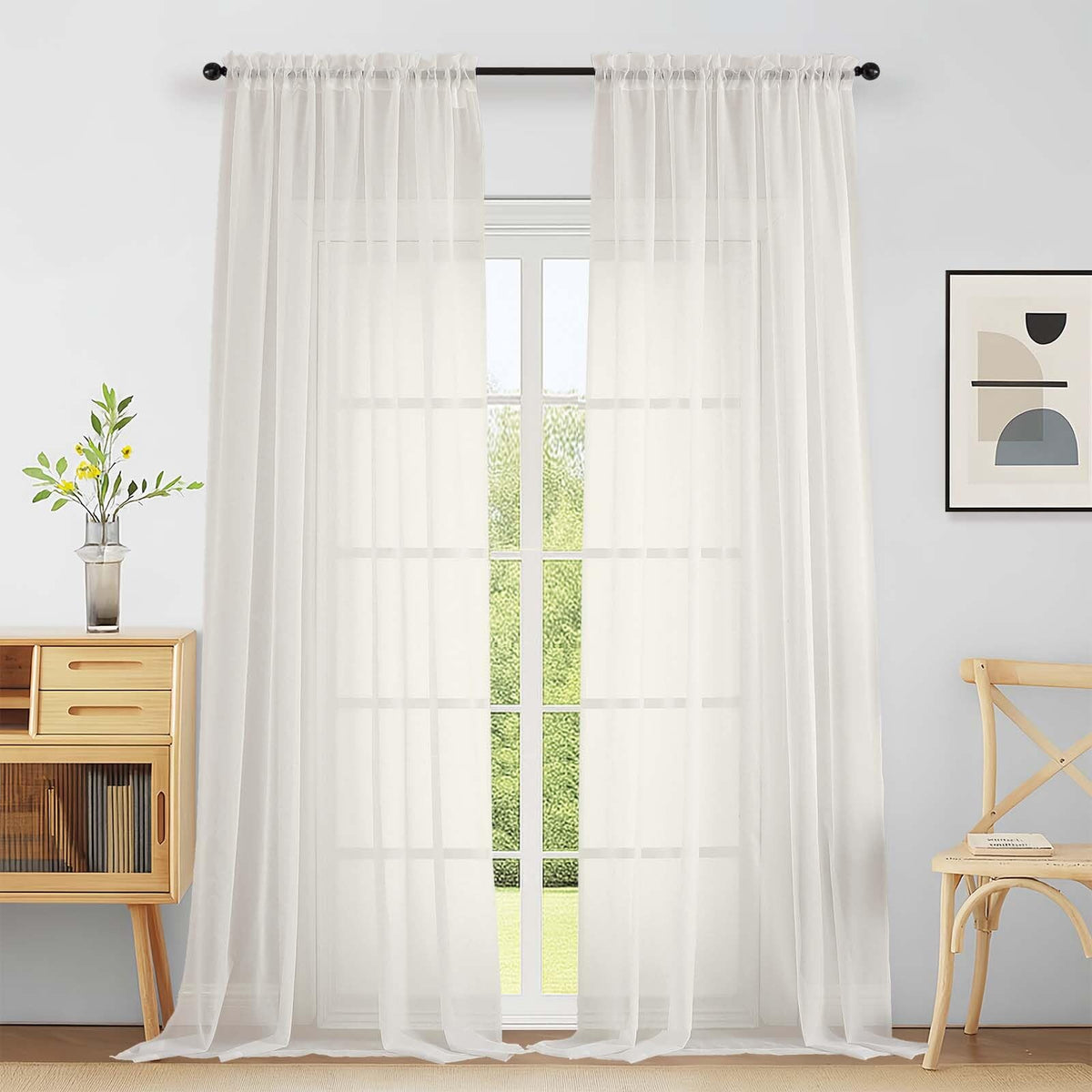 Purple Window Sheer Curtains 54 inch Length, Soft Airy Light Filtering Sheer Curtain 2 Panels Set, Dual Rod Pocket Gauze Purple Drapes for Living Room Bedroom, 2x42Wx54L Inches