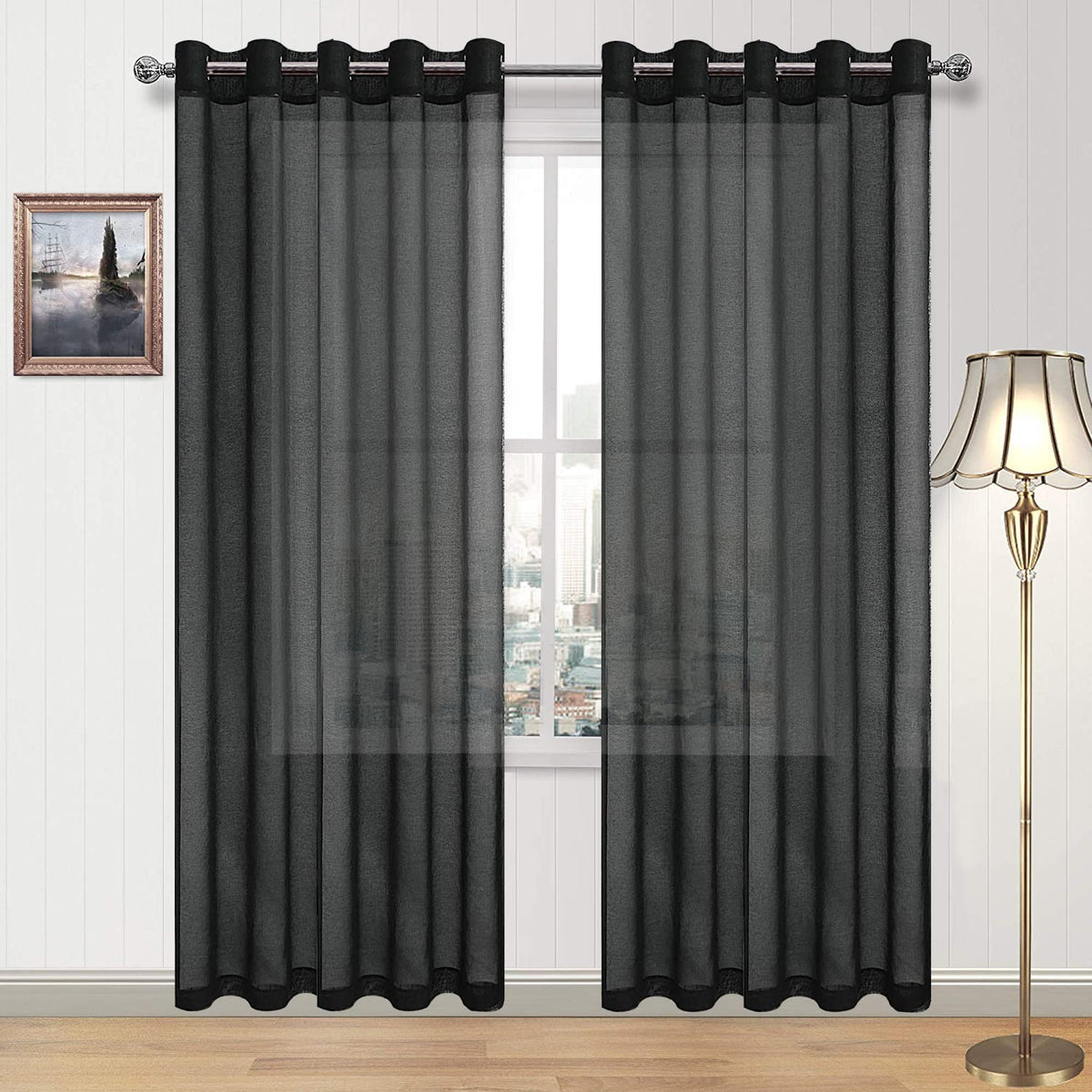 DWCN White Sheer Curtains Linen Look Semi Transparent Voile Grommet White Curtains for Living Dining Room Drapes 52 x 84 Inch Long, Set of 2 Panels