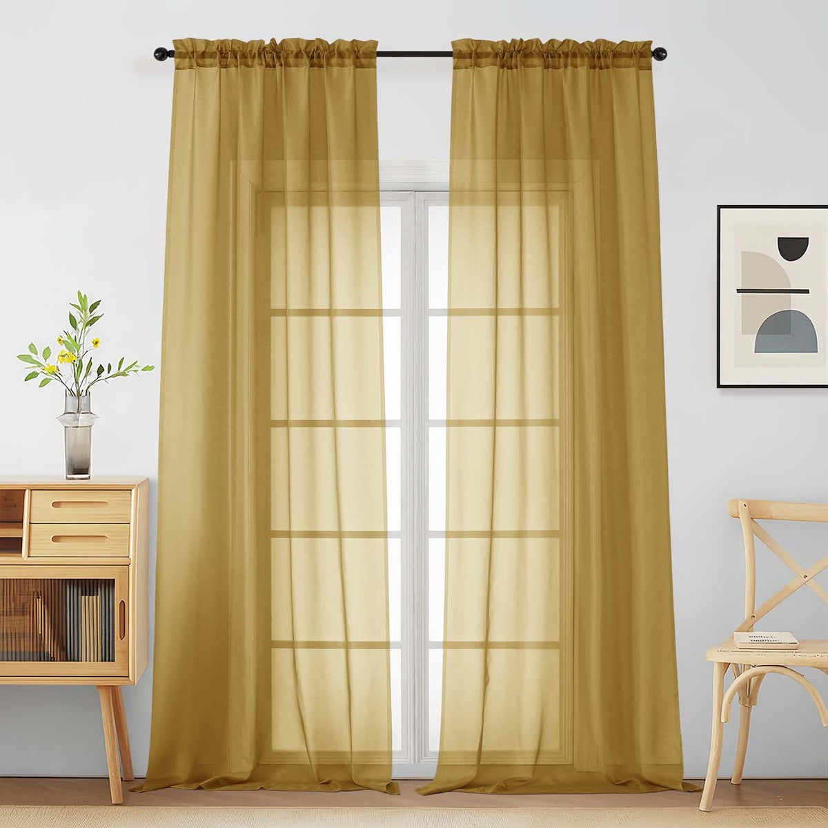 Purple Window Sheer Curtains 54 inch Length, Soft Airy Light Filtering Sheer Curtain 2 Panels Set, Dual Rod Pocket Gauze Purple Drapes for Living Room Bedroom, 2x42Wx54L Inches