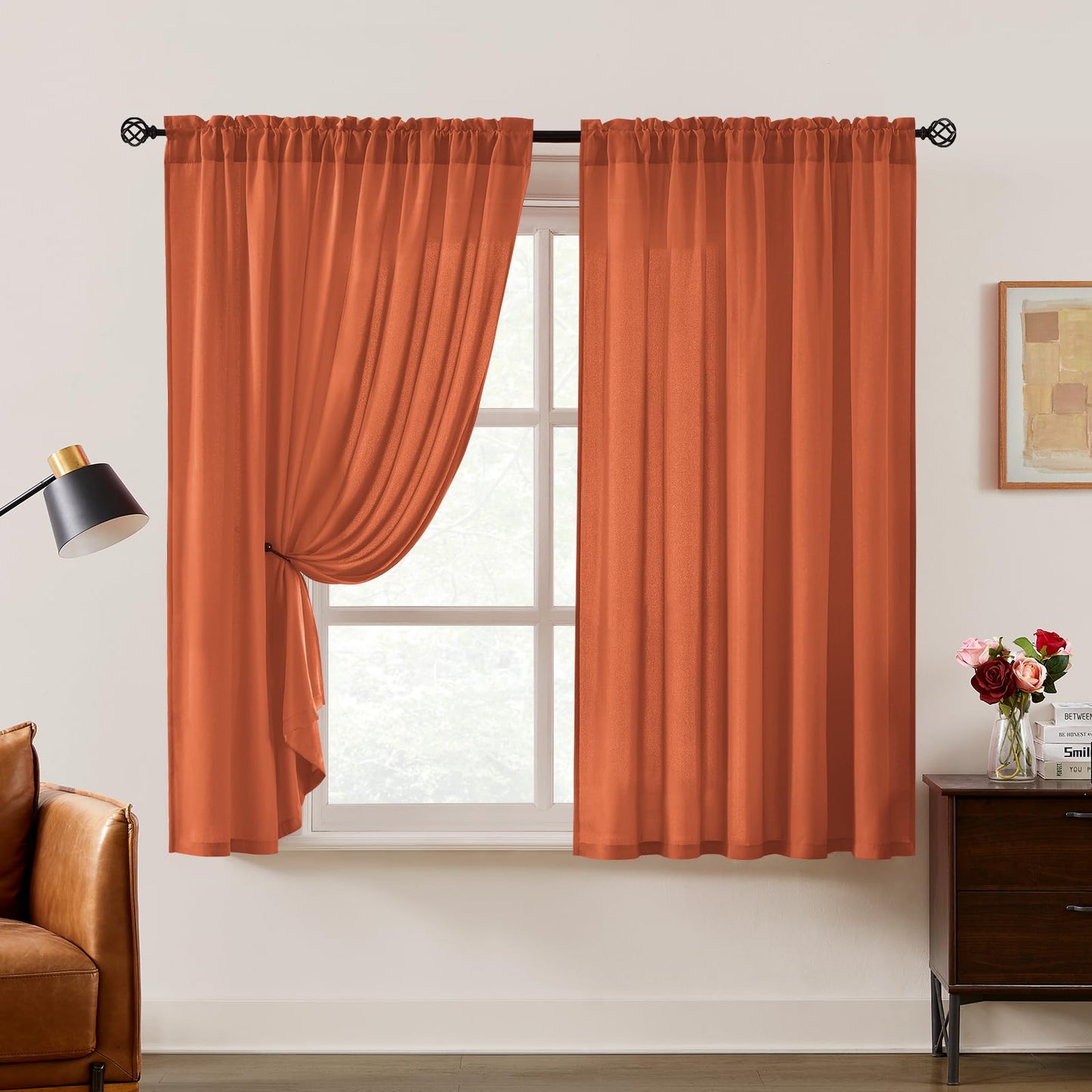 HOMEIDEAS Non-See-Through White Privacy Semi Sheer Curtains 84 Inches Long 2 Panels Set Light Filtering Curtains for Living Room Bedroom Drapes,W52xL84