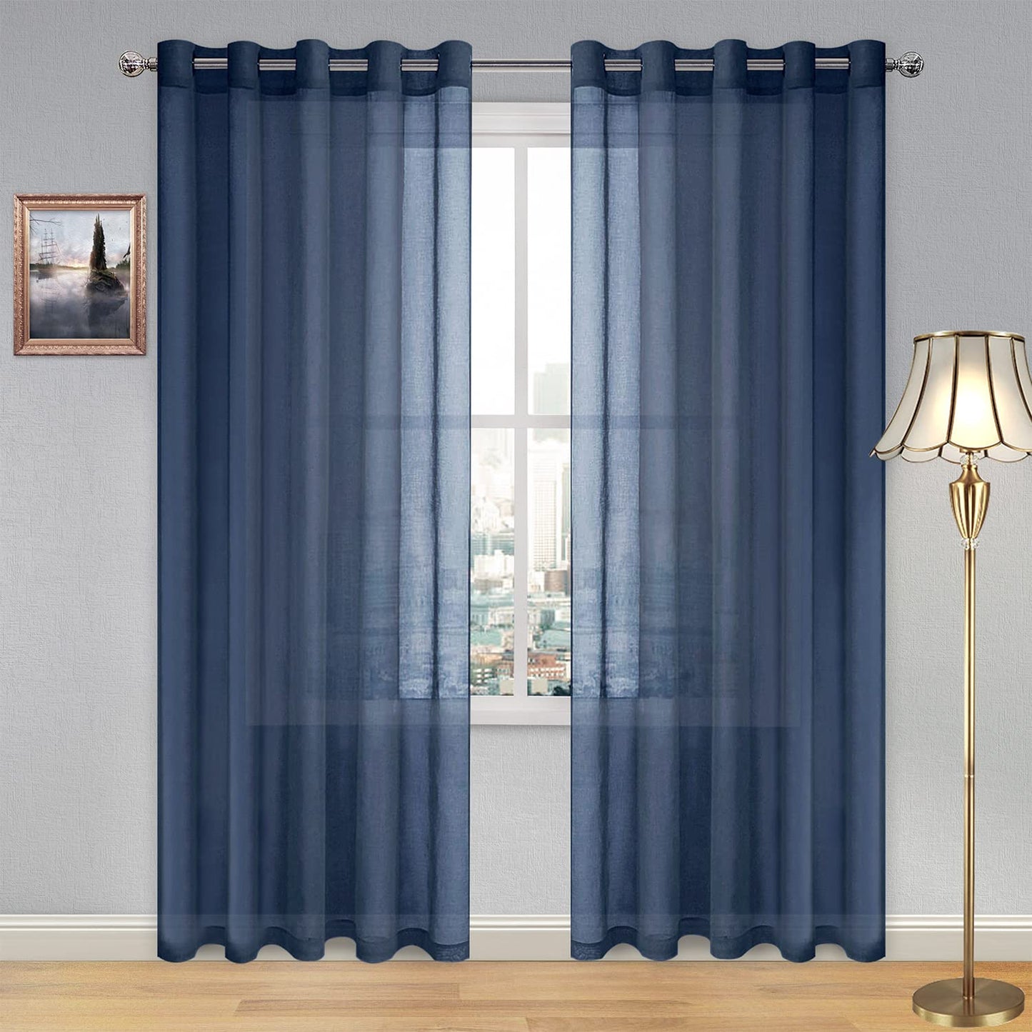 DWCN White Sheer Curtains Linen Look Semi Transparent Voile Grommet White Curtains for Living Dining Room Drapes 52 x 84 Inch Long, Set of 2 Panels