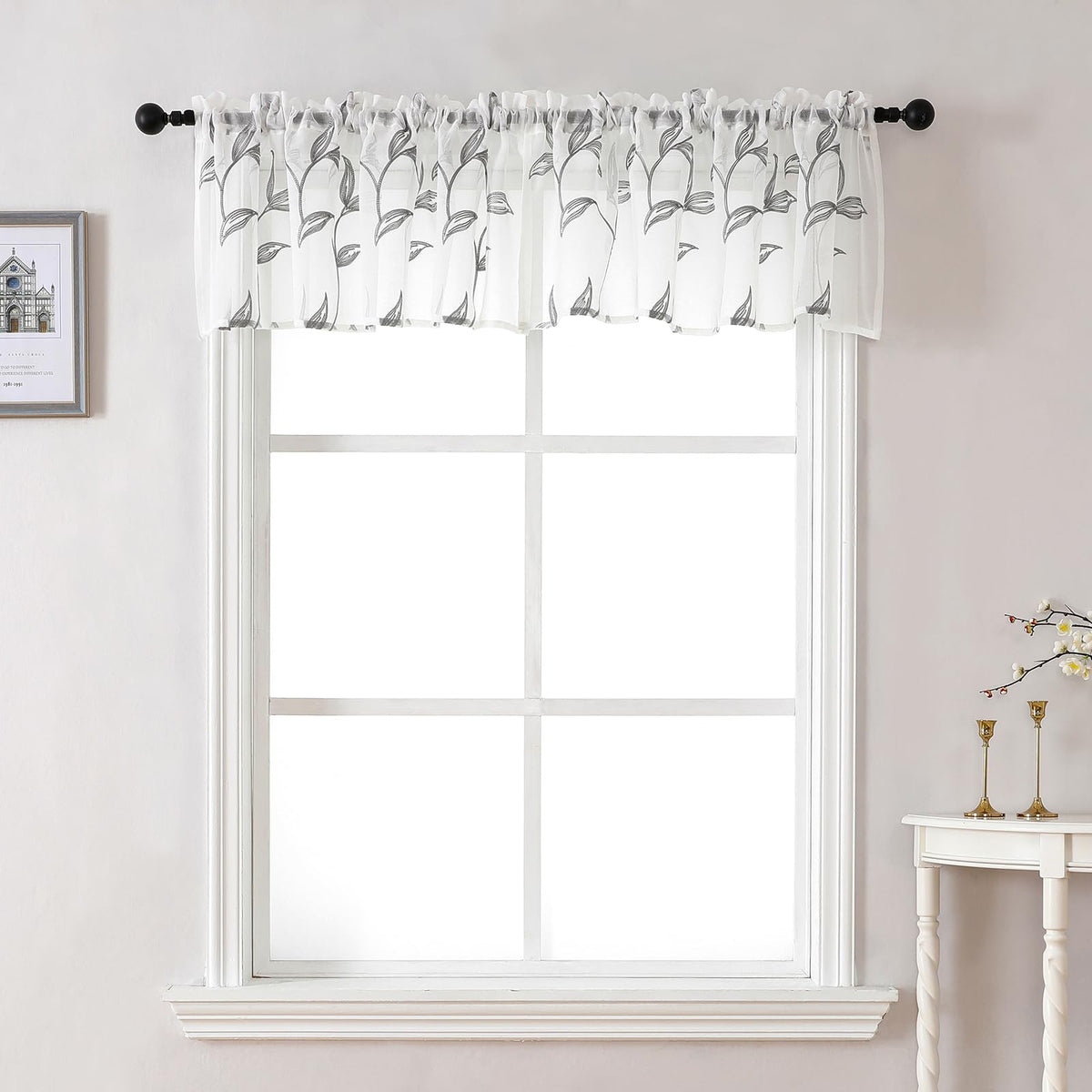 Sheer Curtains Boho Leaf Floral Embroidered Cream Beige 54Wx84L | Light Filtering Semi Sheer Voile Curtains With Design, Rod Pocket Window Drapes for Bedroom Living Room 2 Panels