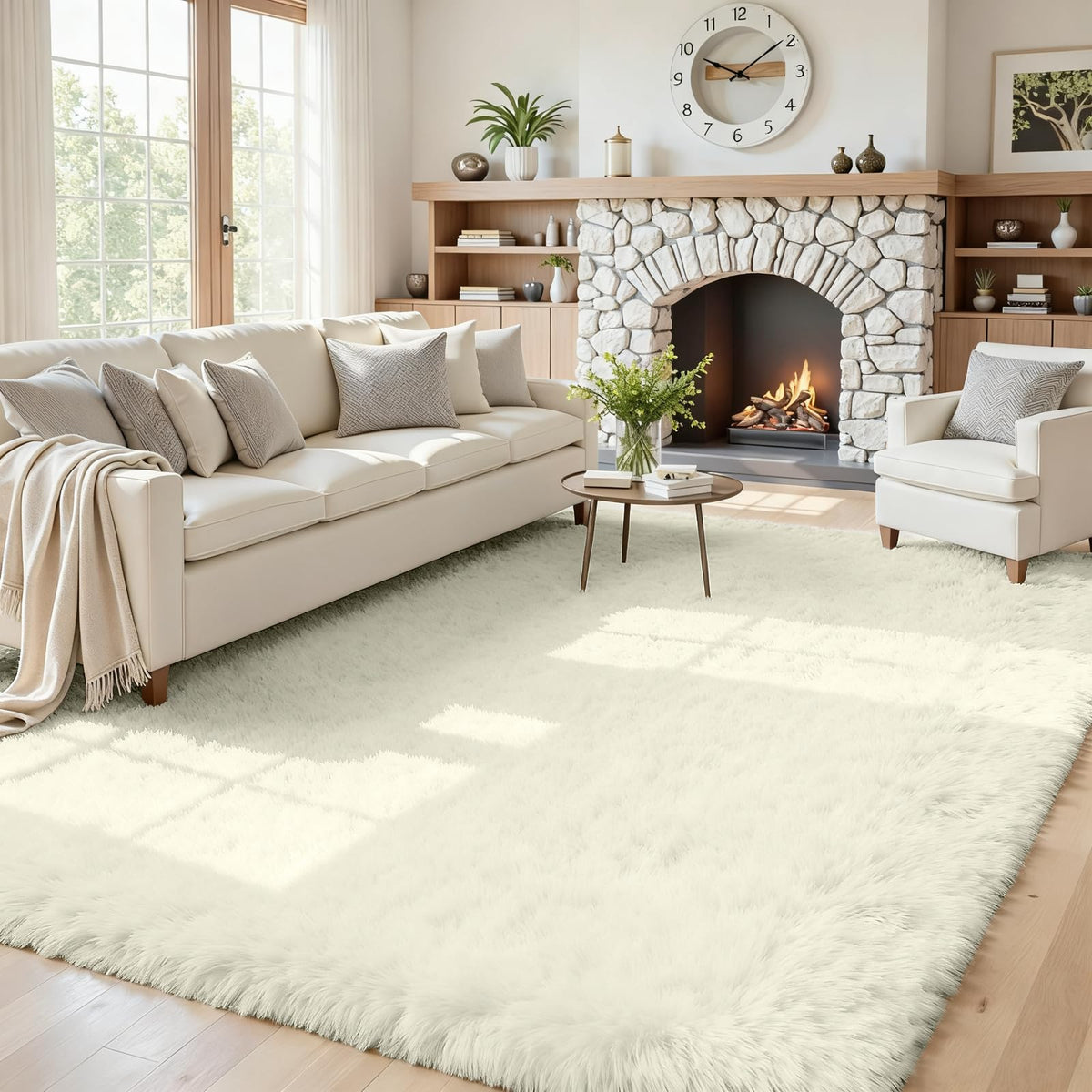 8x10 Fluffy Shag Area Rugs for Living Room Bedroom: Soft Plush Carpet Grey | Upgraded Non-Slip Thick Memory Foam, Ultra Soft, Non-Shedding Fuzzy Carpet, Easy Clean Decor for Kids Room, Nursery, Playroom
