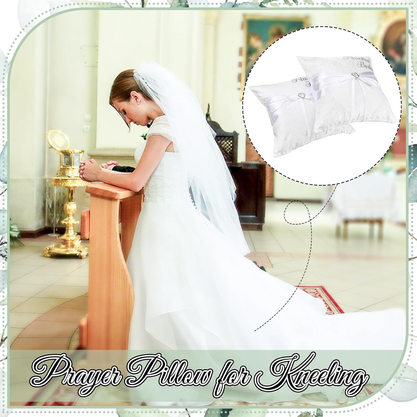 Mixweer 2pcs Wedding Embroidered Kneeling Pillows Nuestra Boda 18 x 18 Inch Embroidered Prayer Pillow Satin and Lace Kneeling White/Silver, Cojines para Boda, Decoracion (18",Without Pillow)