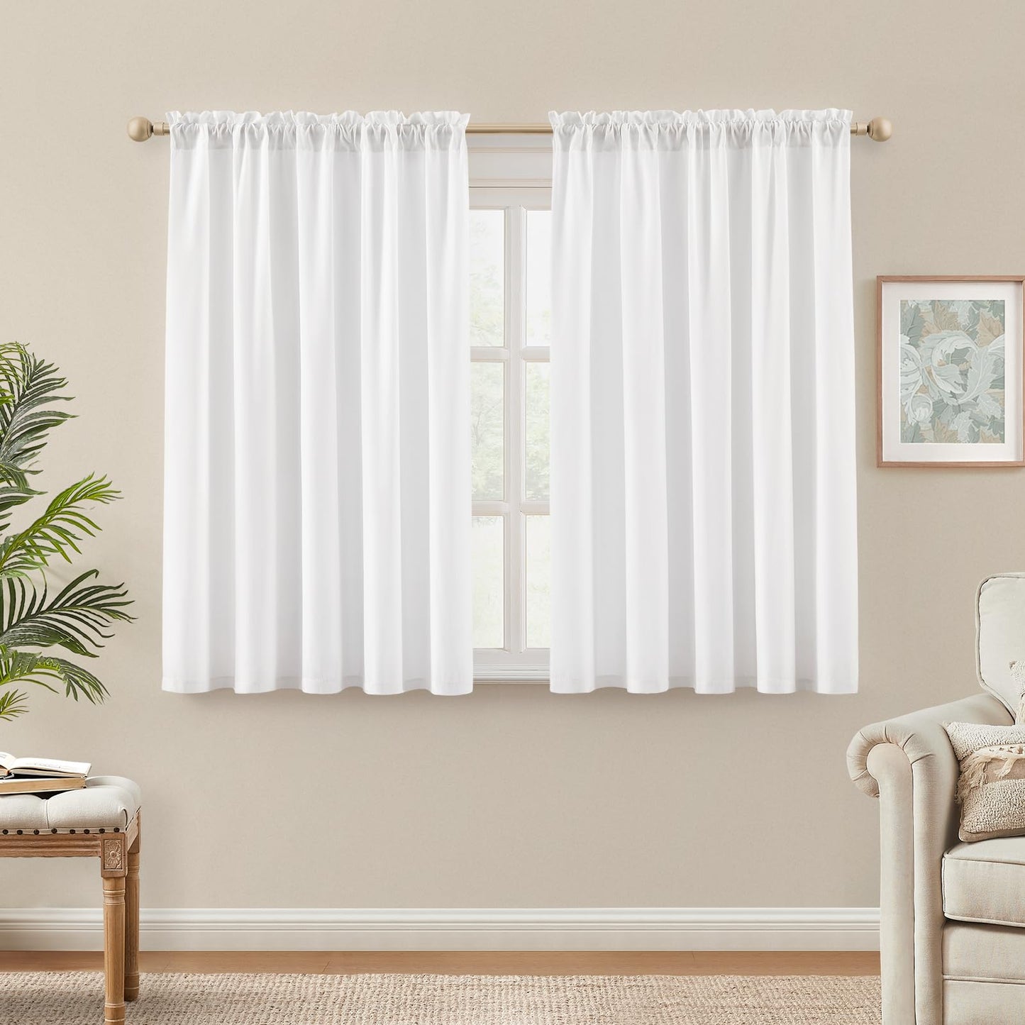 HOMEIDEAS Non-See-Through White Privacy Semi Sheer Curtains 84 Inches Long 2 Panels Set Light Filtering Curtains for Living Room Bedroom Drapes,W52xL84