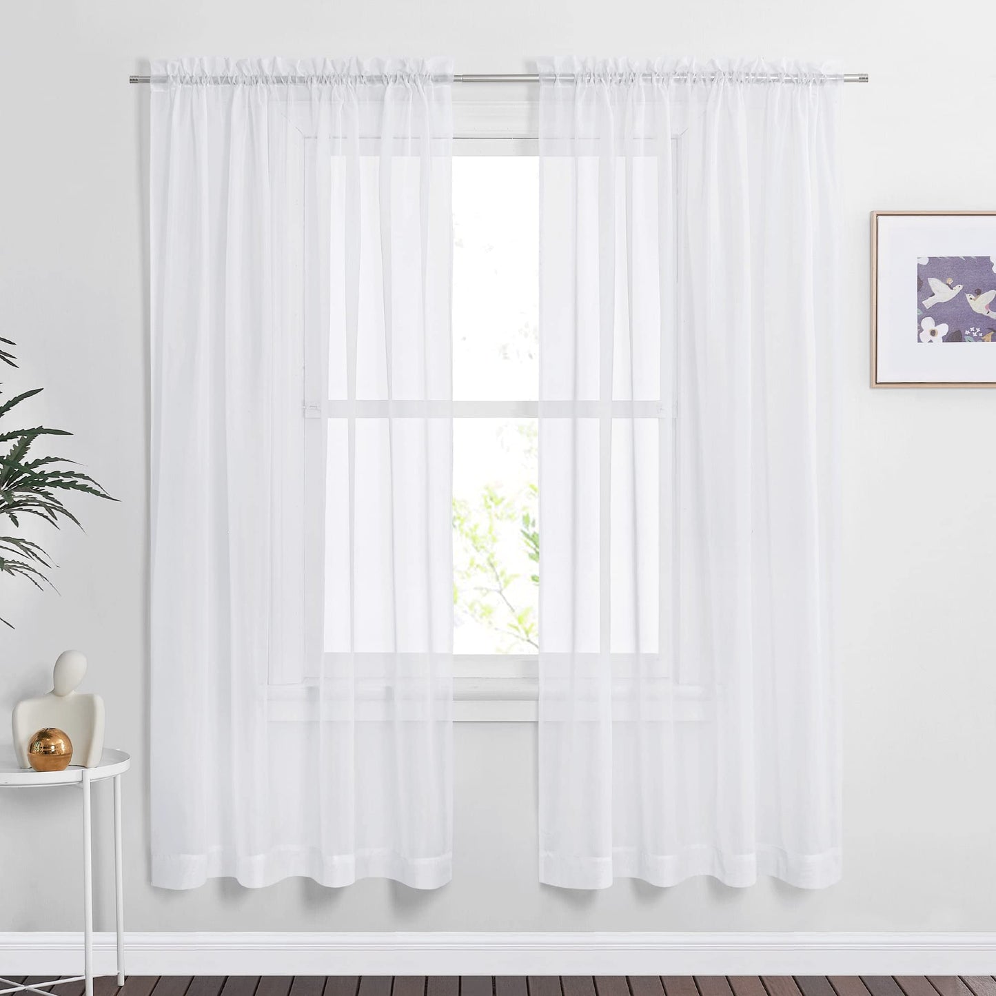 NICETOWN White Sheer 96 inches Long Curtains for Living Room, Rod Pocket Lightweight Drapes Voile Sheer Air & Breathable Window Treatments for Bedroom, W42 x L96, 2 Panels