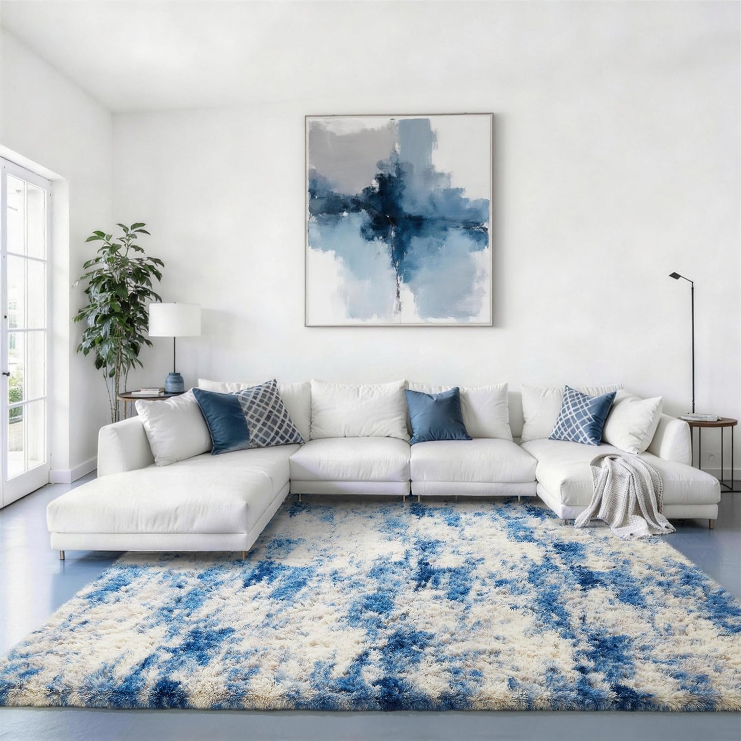 Ophanie 8x10 Area Rugs for Living Room, Washable Non-Slip Fluffy Soft Large Shag Bedroom Carpet, Ivory Big Indoor Nursery Rug, Carpets for Boy and Girls Room Dorm Decor with Over 99 pcs Pile fibers
