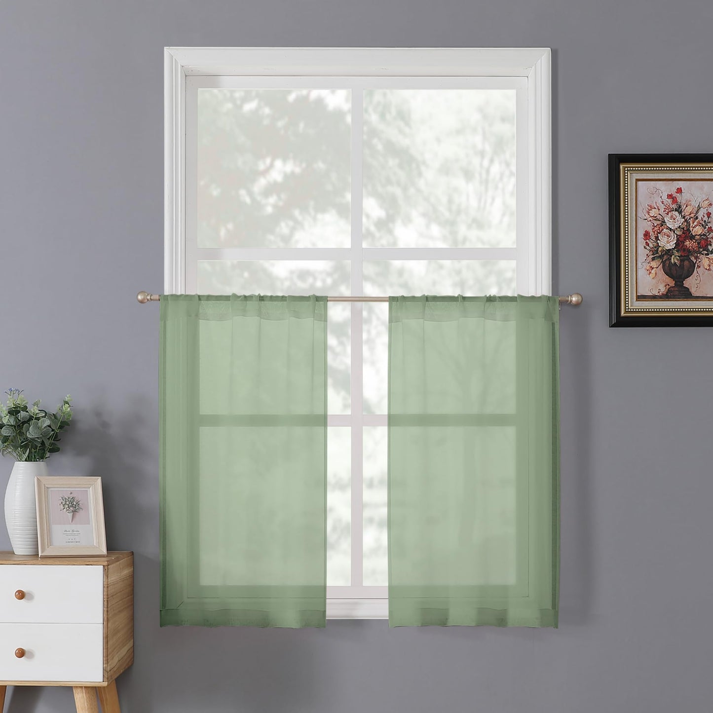 Tollpiz Sheer Curtains Living Room Linen Textured Curtain Sheers Light Filtering Voile Rod Pocket Curtains for Bedroom, 38 x 63 inches Long, White, Set of 2 Panels