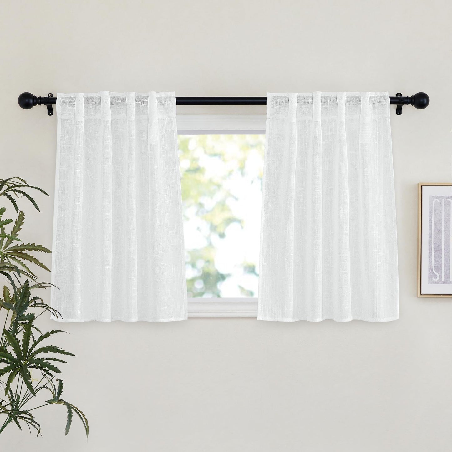 NICETOWN Flax Linen Curtains 84 inch Long, Rod Pocket & Back Tab Semi Sheer Vertical Drapes Privacy Added with Light Filtering for Bedroom/Living Room, Burlap, W52 x L84, 2 Pieces