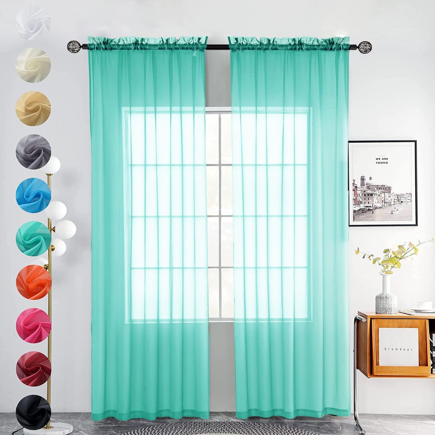 youleyar Solid Sheer Rod Pocket Curtain Voile Draperies 2 Panels White Beige Black Grey Coffee 52 Inch Width 84 Inch Long 1 Pair for Kitchen Bedroom Children Living Room Yard (Ivory,52W ｘ 84L)