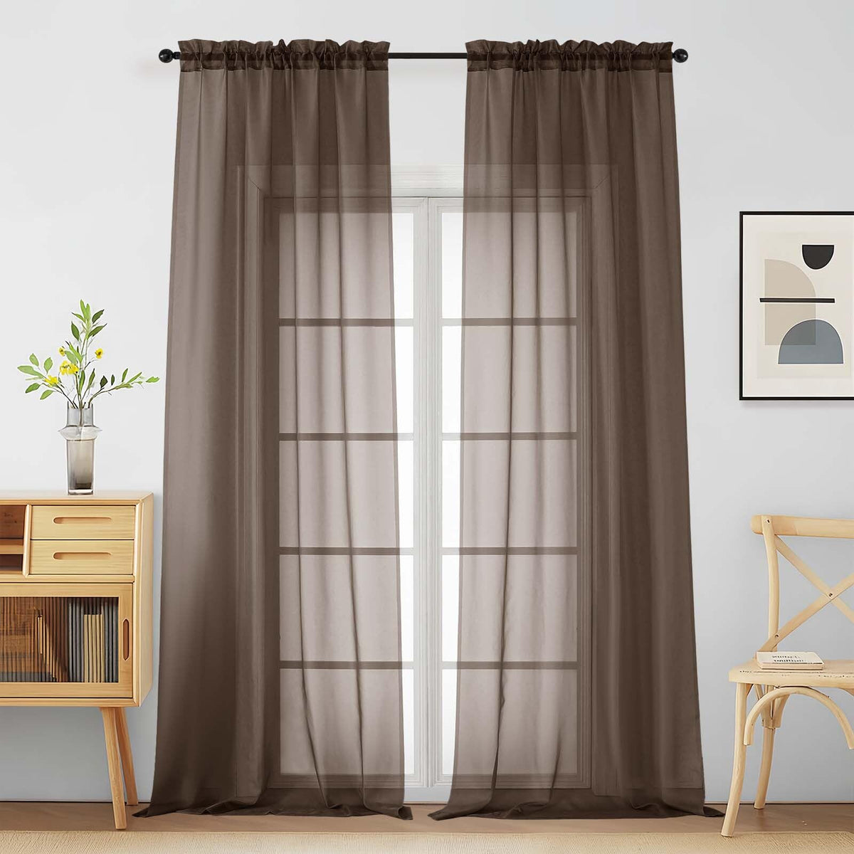 Purple Window Sheer Curtains 54 inch Length, Soft Airy Light Filtering Sheer Curtain 2 Panels Set, Dual Rod Pocket Gauze Purple Drapes for Living Room Bedroom, 2x42Wx54L Inches
