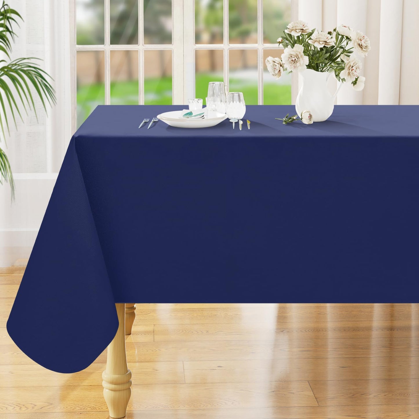 Smiry Rectangle Table Cloth 60x84 Inch, Waterproof Wipeable Vinyl Tablecloths Protector, Oil Spill Proof Plastic Table Cover for Dining, Picnic, Camping, Outdoor, Beige