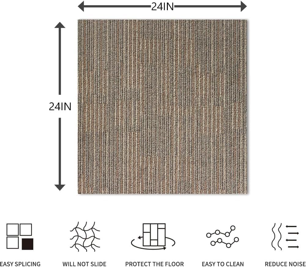 Carpet Tiles 24" x 24", 18 Tiles 72 Sqft, Non Slip Floor Carpet Squares w/Flexlok Tabs, DIY Installation, Commercial Removable Soft Rug for Bedroom Office Living Room and Basement, Beige