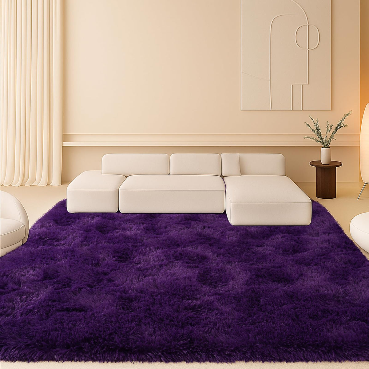 8x10 Cream Fluffy Shag Area Rug, Non-Slip Soft Carpet for Home | Soft Plush Rug With Durable Non-Slip Backing. Ideal for Living Room, Bedroom, Kids Room. Thick, Cozy, Modern Design.