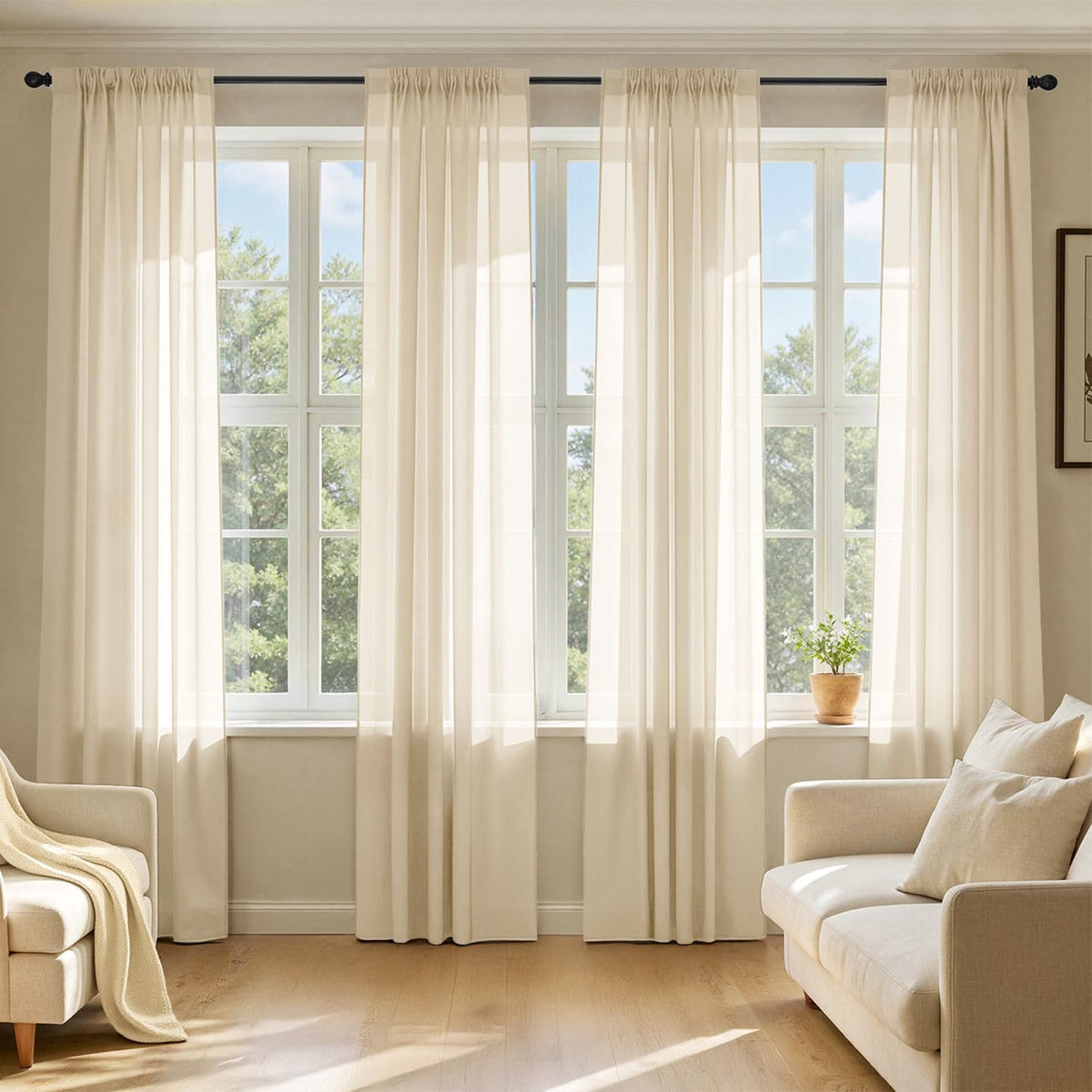 MIULEE Black Sheer Curtains 84 Inches Long 4 Panels 42 x 84 Inches | Light Filtering, Rod Pocket, Voile Drapes, Living Room, Bedroom, Window Treatments