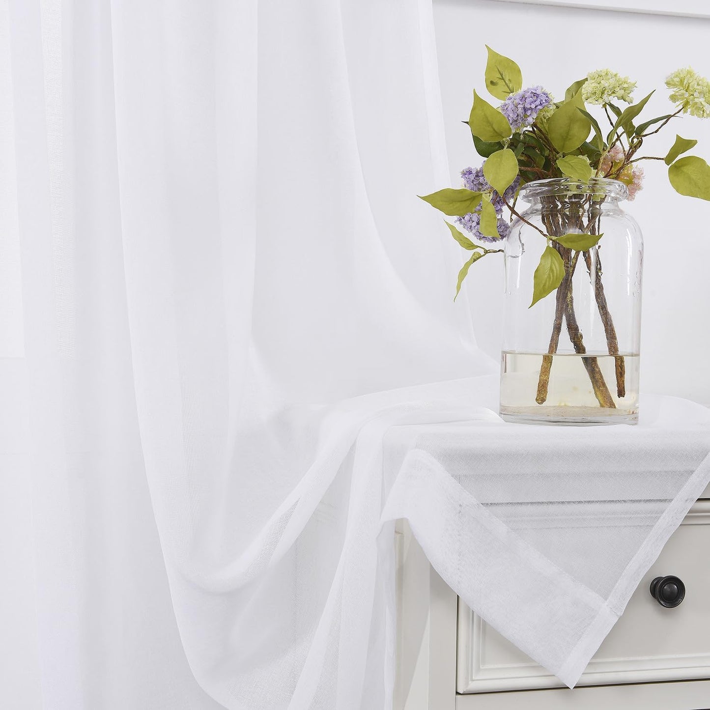 MYSTIC-HOME Sheer Curtains White 63 Inch Length, Rod Pocket Voile Drapes for Living Room, Bedroom, Window Treatments Semi Crinkle Curtain Panels for Yard, Patio, Villa, Parlor, Set of 2, 52"x 63"