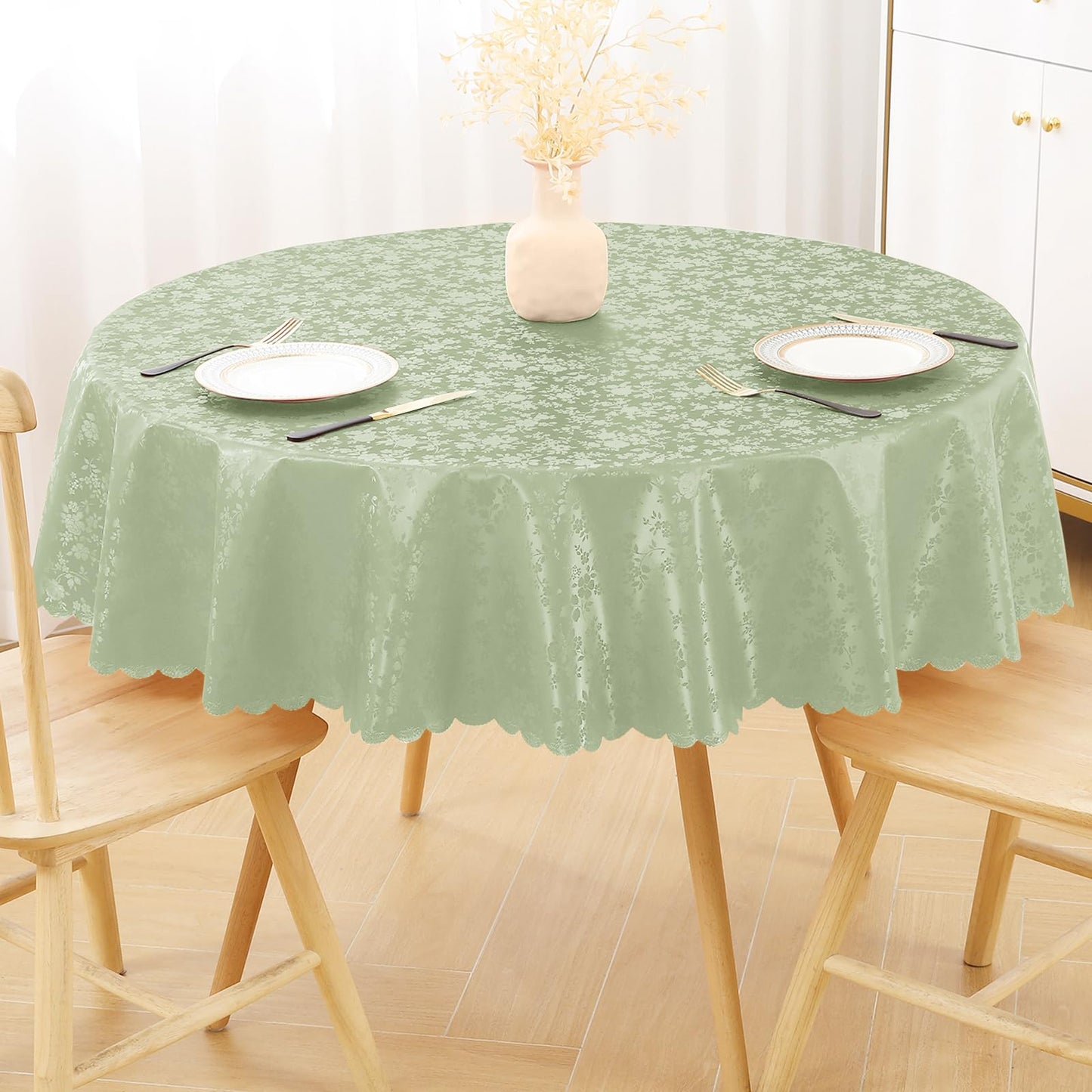 Smiry Rectangle Waterproof Heavy Duty Vinyl Tablecloths, 60 x 84 Inch | Wipeable Washable Floral Embossed Table Cover for Kitchen and Dining Room, Indoor & Outdoor Use, Beige