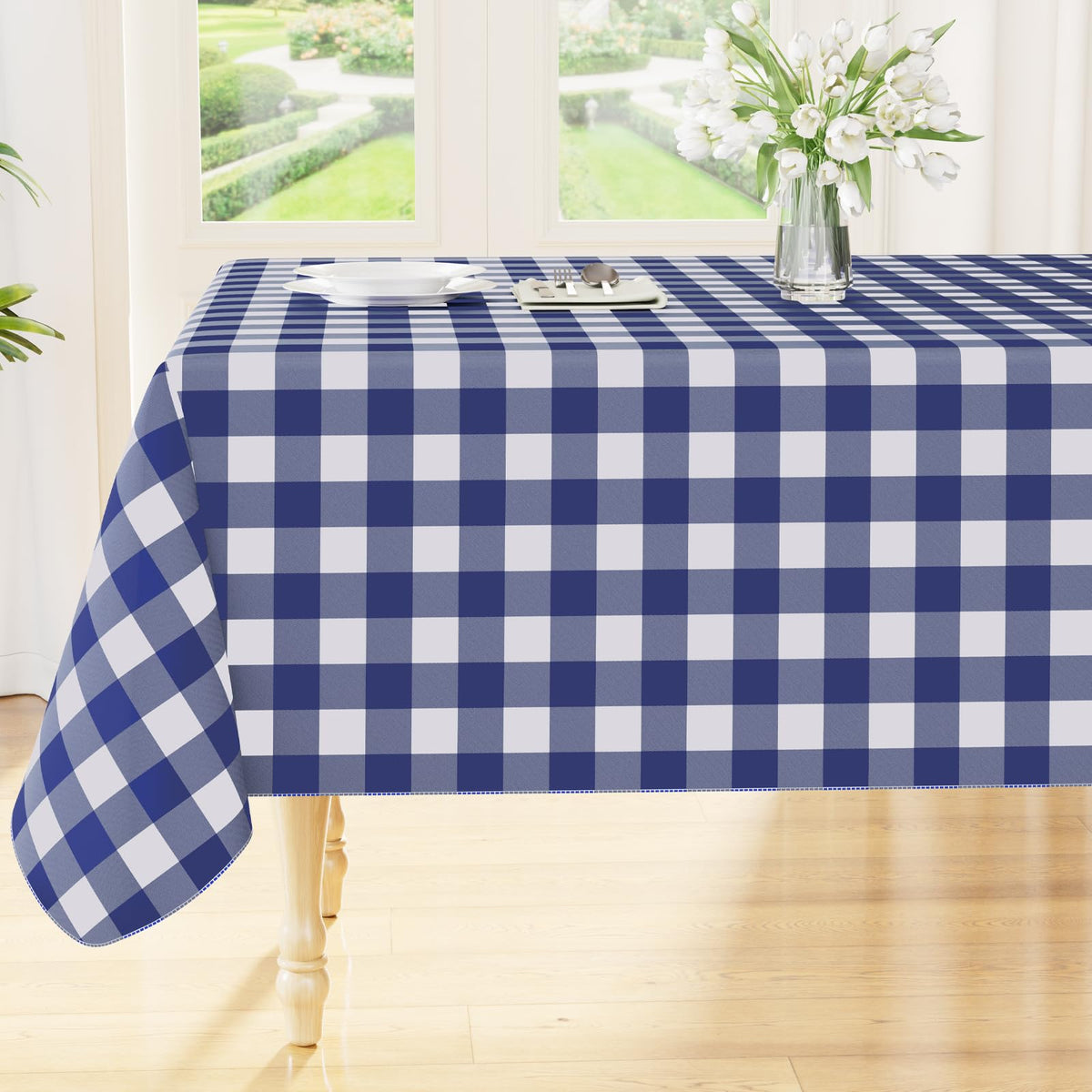 Smiry Picnic Table Cloth, Vinyl Tablecloths with Flannel Backing, 60"x84" | Waterproof Rectangle Table Cloth, Wipeable Buffalo Plaid Table Cover for Indoor and Outdoor (Khaki & White)