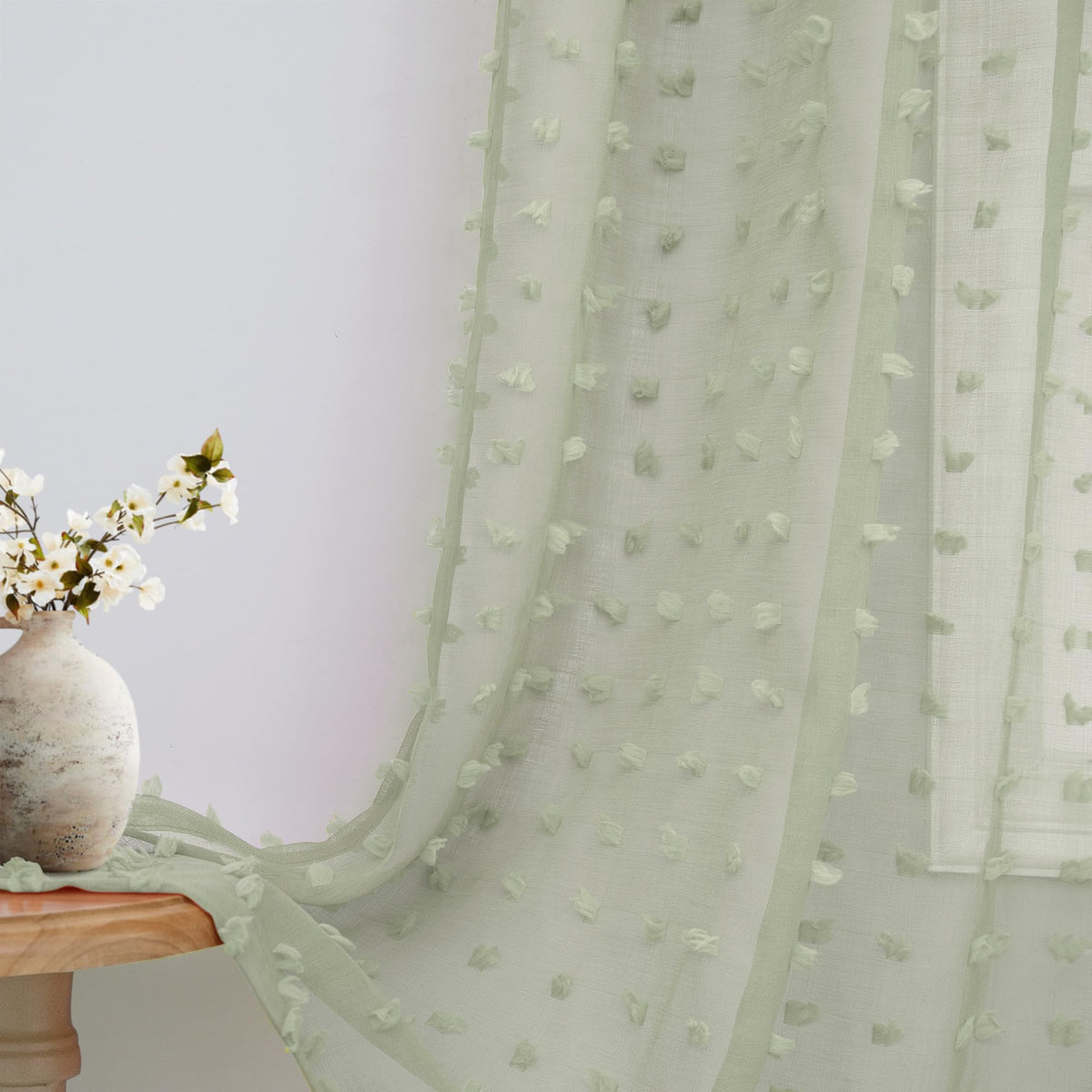 White Sheer Curtains 84 Inches Long for Living Room Bedroom Farmhouse White Pom Pom Curtains 2 Panels Back Tab Shabby Chic Boho Curtain Semi Sheer Nursery Kids Aesthetic Ruffle Drape 52x84 Length