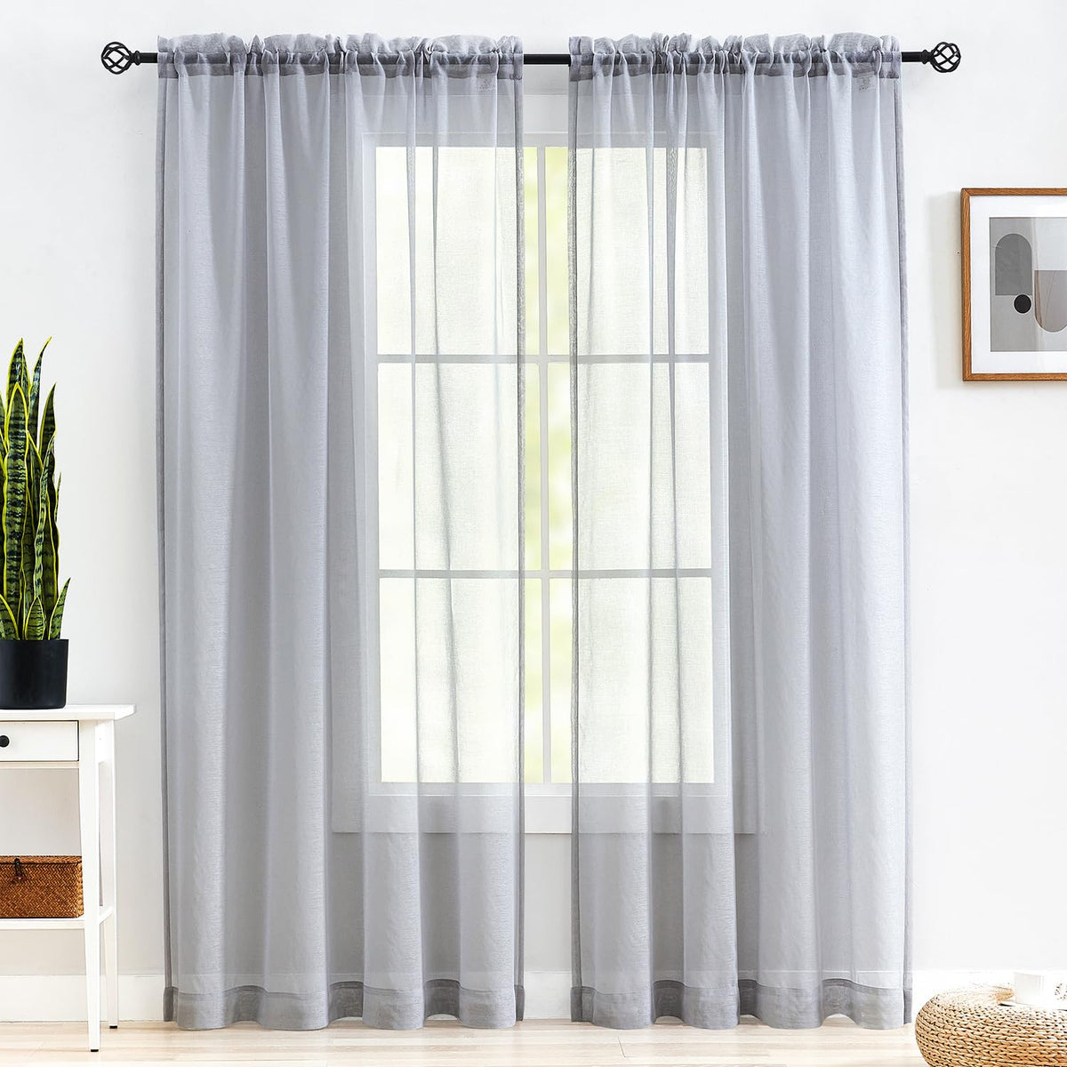 MYSTIC-HOME Sheer Curtains White 63 Inch Length, Rod Pocket Voile Drapes for Living Room, Bedroom, Window Treatments Semi Crinkle Curtain Panels for Yard, Patio, Villa, Parlor, Set of 2, 52"x 63"