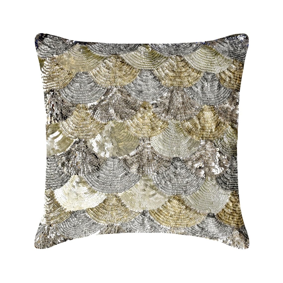 HomeCentric Silver Faux Leather Pearl Leaves Pillow, 24x24 inch, Silk, Contemporary Floral - Silver Beauty