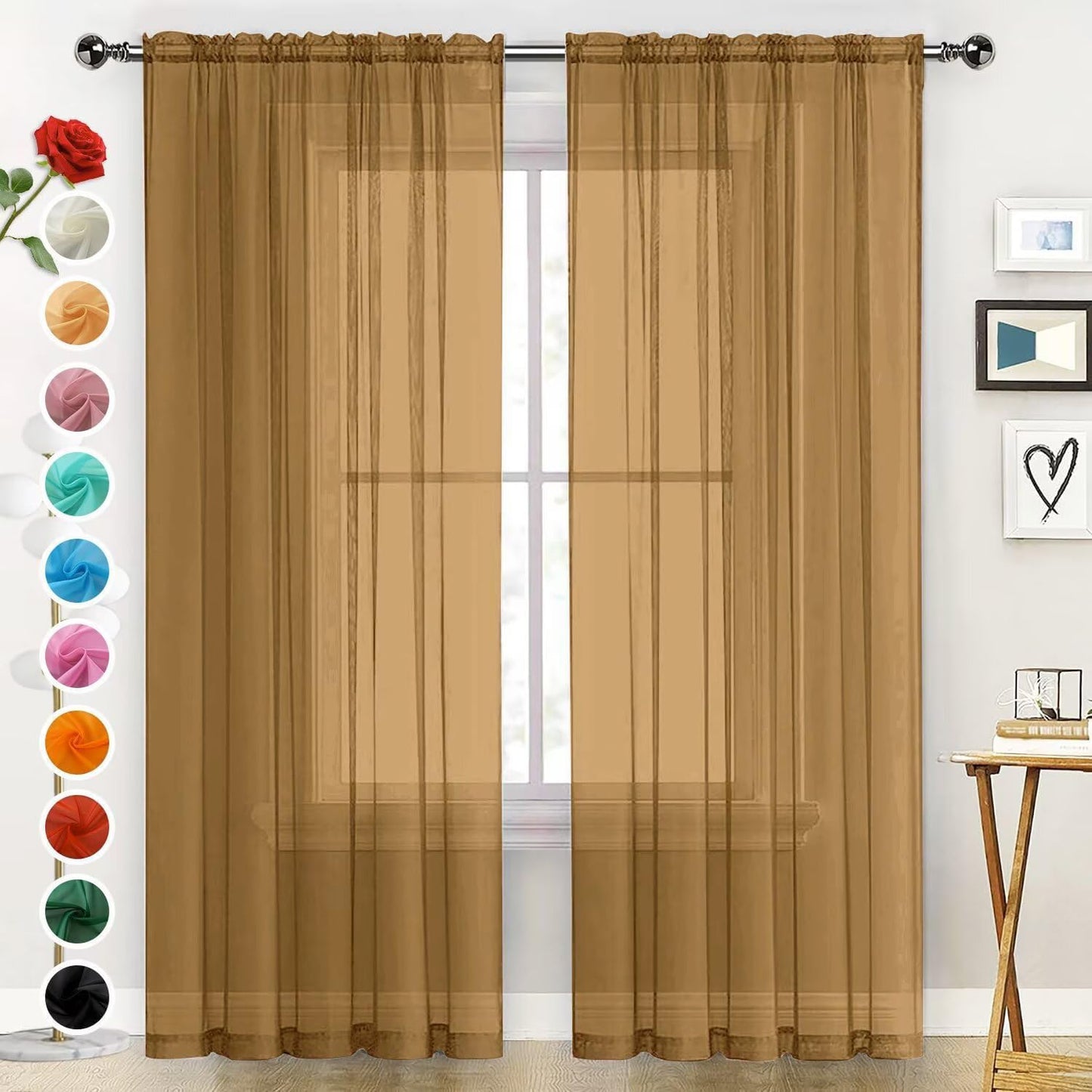 SpaceDresser Basic Rod Pocket Sheer Voile Window Curtain Panels White 1 Pair 2 Panels 52 Width 84 Inch Long for Kitchen Bedroom Children Living Room Yard(White,52 W x 84 L)
