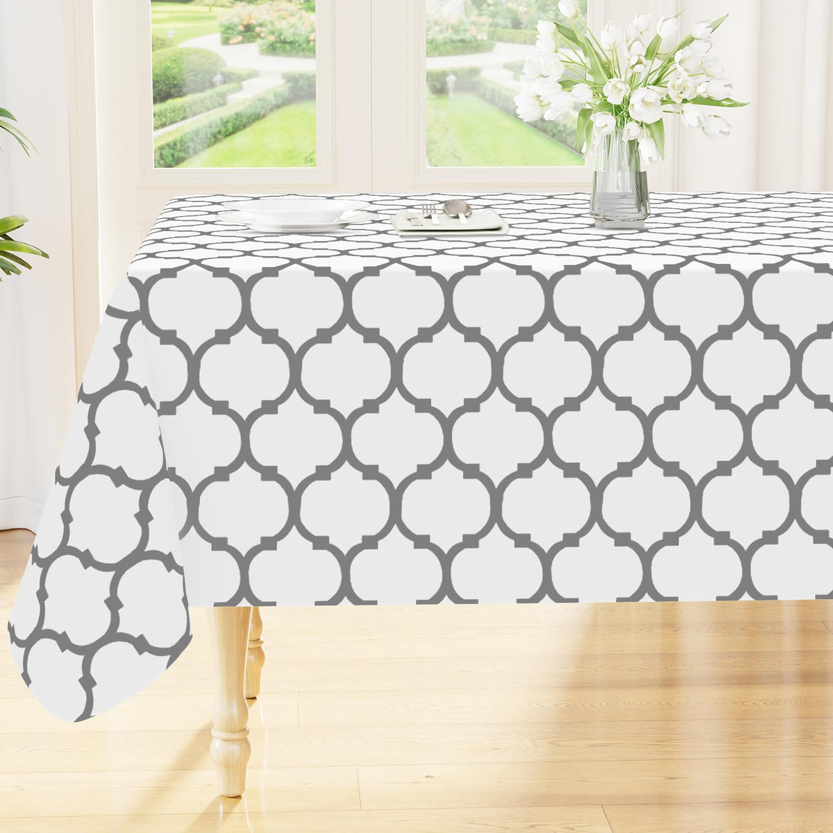 Smiry Rectangle Table Cloth, Flannel Backed Vinyl Tablecloth, 60"x84" | Waterproof Plastic Tablecloths, Wipeable Table Cover for Dining, Indoor and Outdoor (Grey)