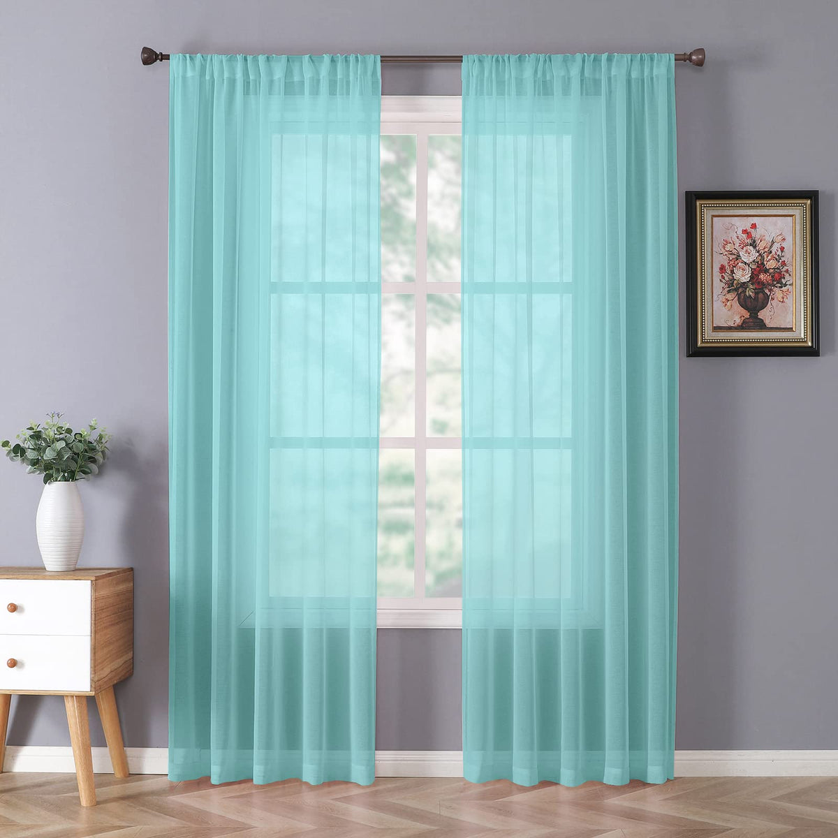 Tollpiz Sheer Curtains Living Room Linen Textured Curtain Sheers Light Filtering Voile Rod Pocket Curtains for Bedroom, 38 x 63 inches Long, White, Set of 2 Panels