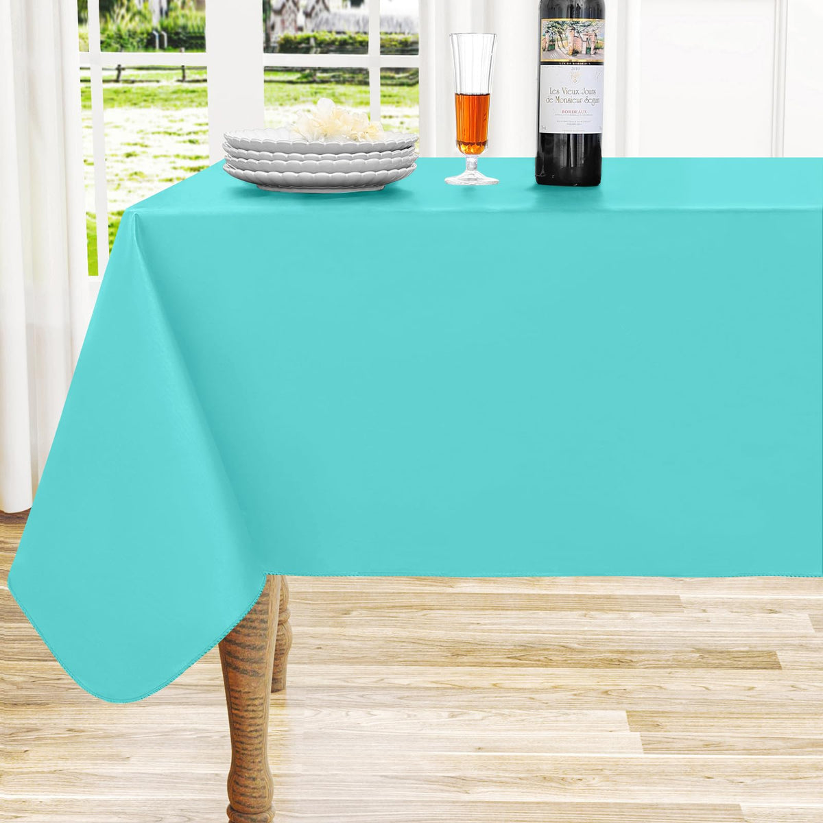 Round Navy Blue Vinyl Waterproof Tablecloth with Flannel Backed | Spillproof Wipe Clean Table Cloth, Plastic Flannel Backing for Dining, Buffet Parties Picnic Camping, 60"