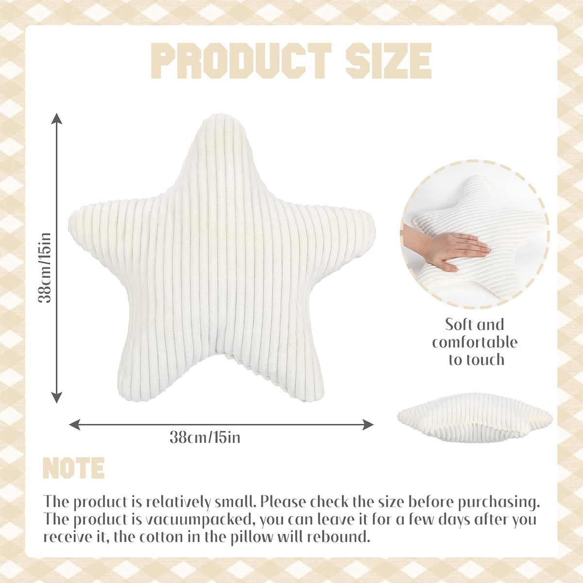 Qunclay 15" White Star Pillow Star Shaped Throw Pillows Decorative Soft Striped Faux Fur Plush for Couch Sofa Bed Modern Farmhouse Creamy Boho Aesthetic Home Bedroom Living Room Decor Boy Girl Gift